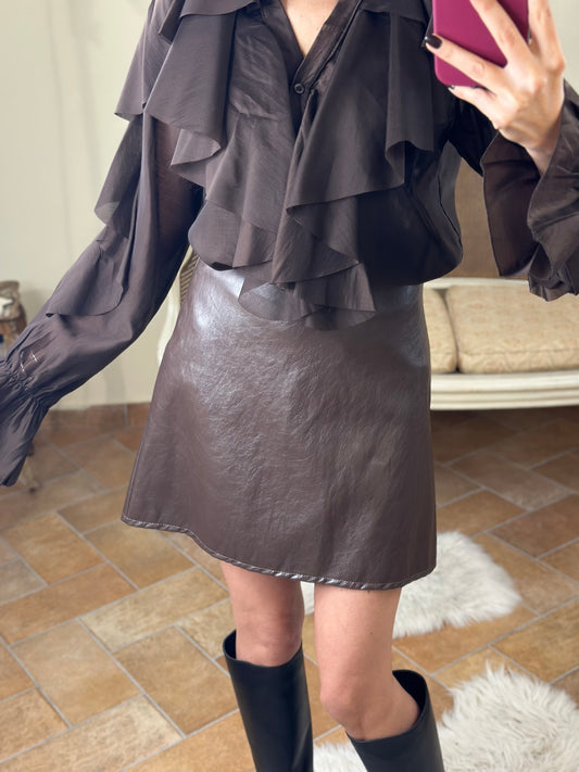 Mini gonna in vinile CIOCCOLATO