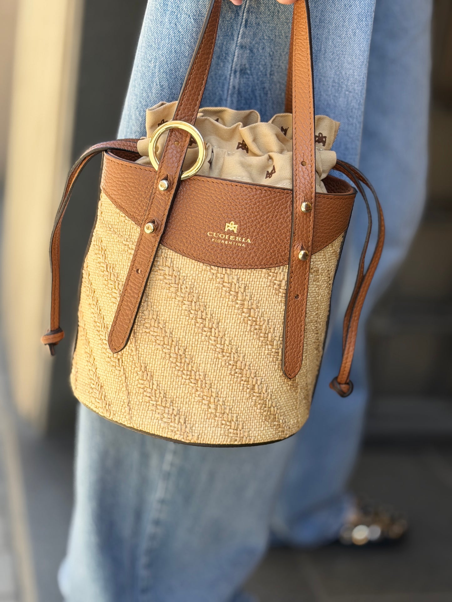 Cuoierie Fiorentina Amber small bucket spiga CARAMEL