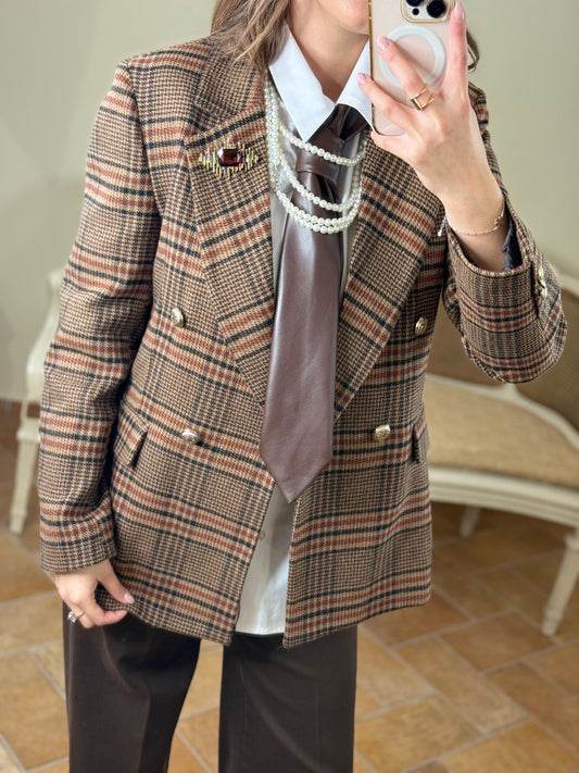 Tensione In Giacca tartan doppio petto BEIGE