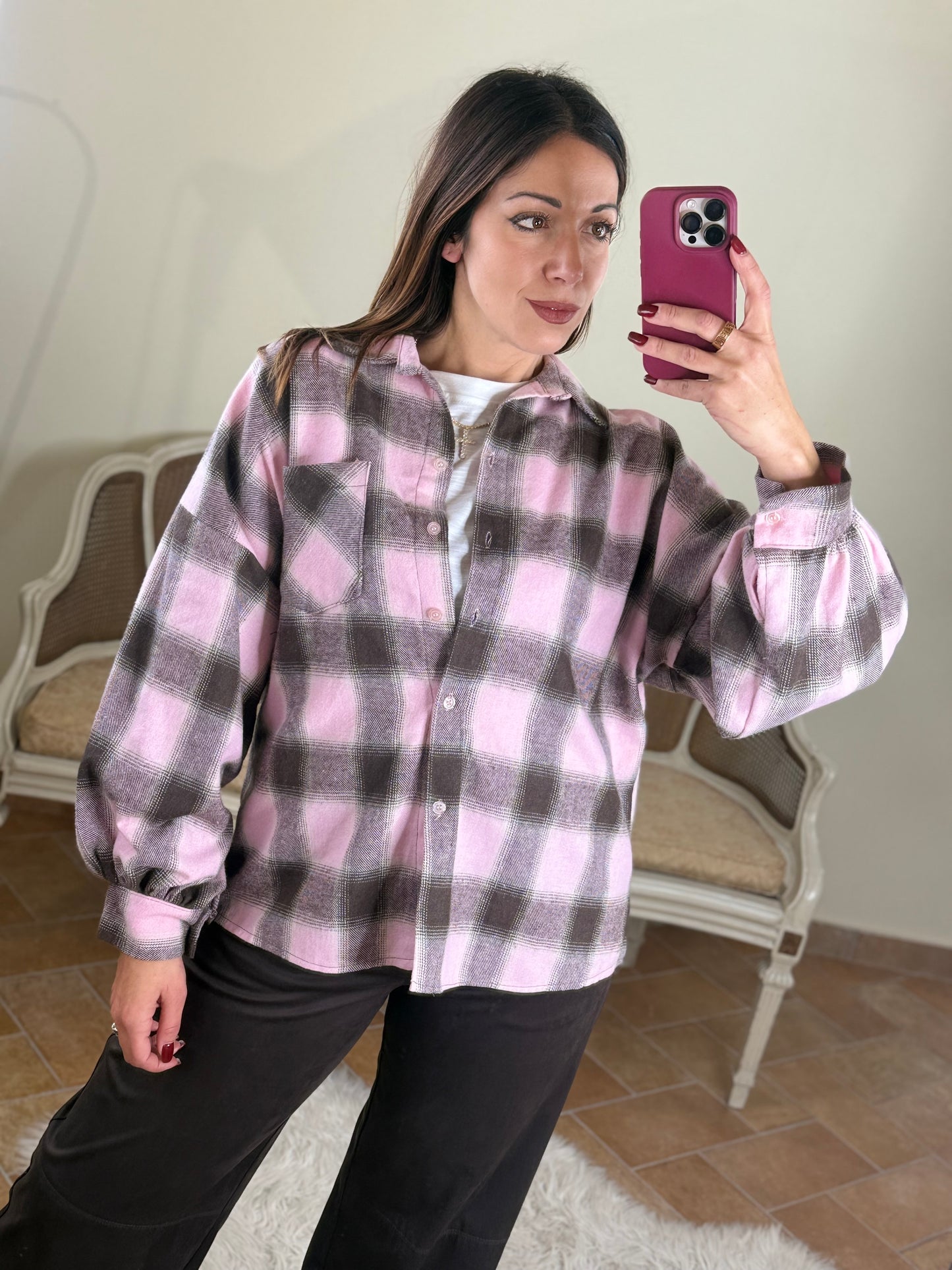 Camicia BRENDA check in flanella ROSA/MORO