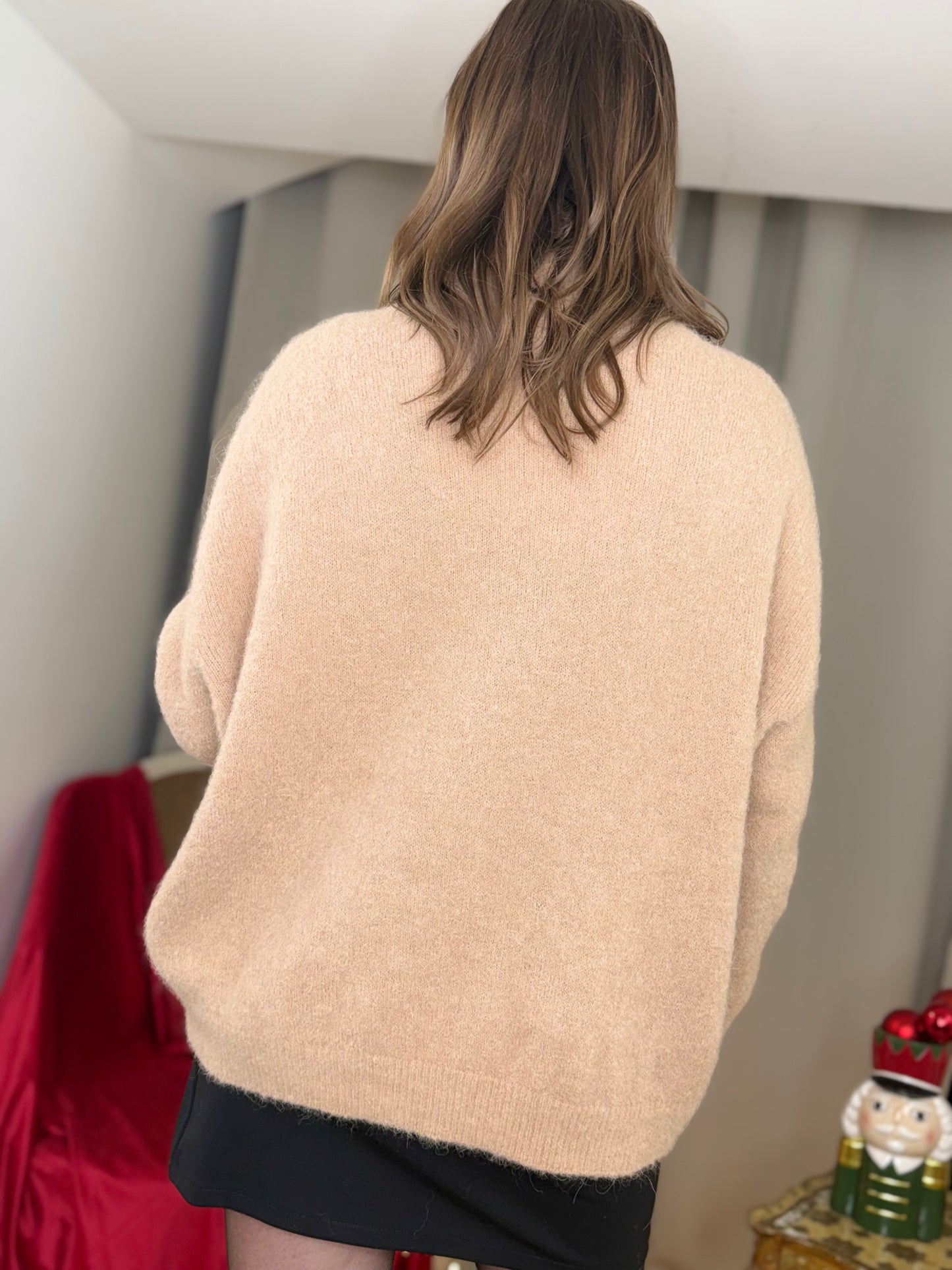 Maglia collo rialzato in baby alpaca TAUPE