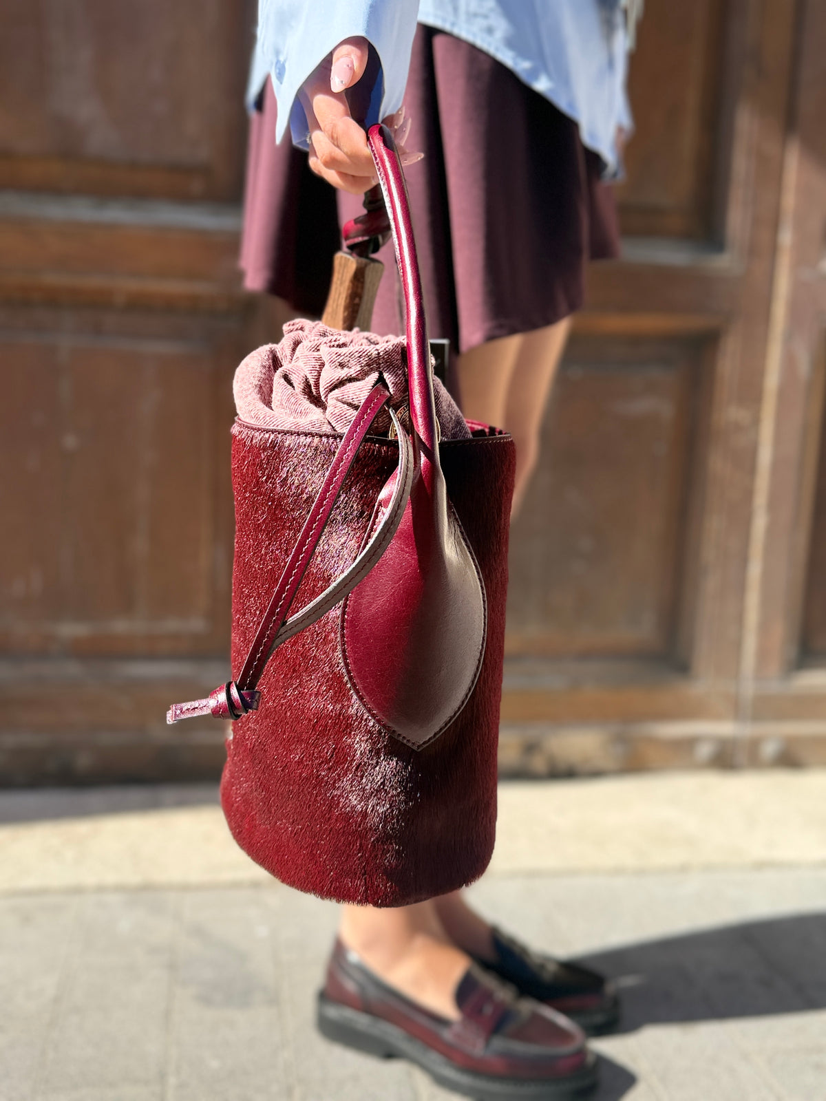 Cuoieria fiorentina small bucket cavallino AMARENA