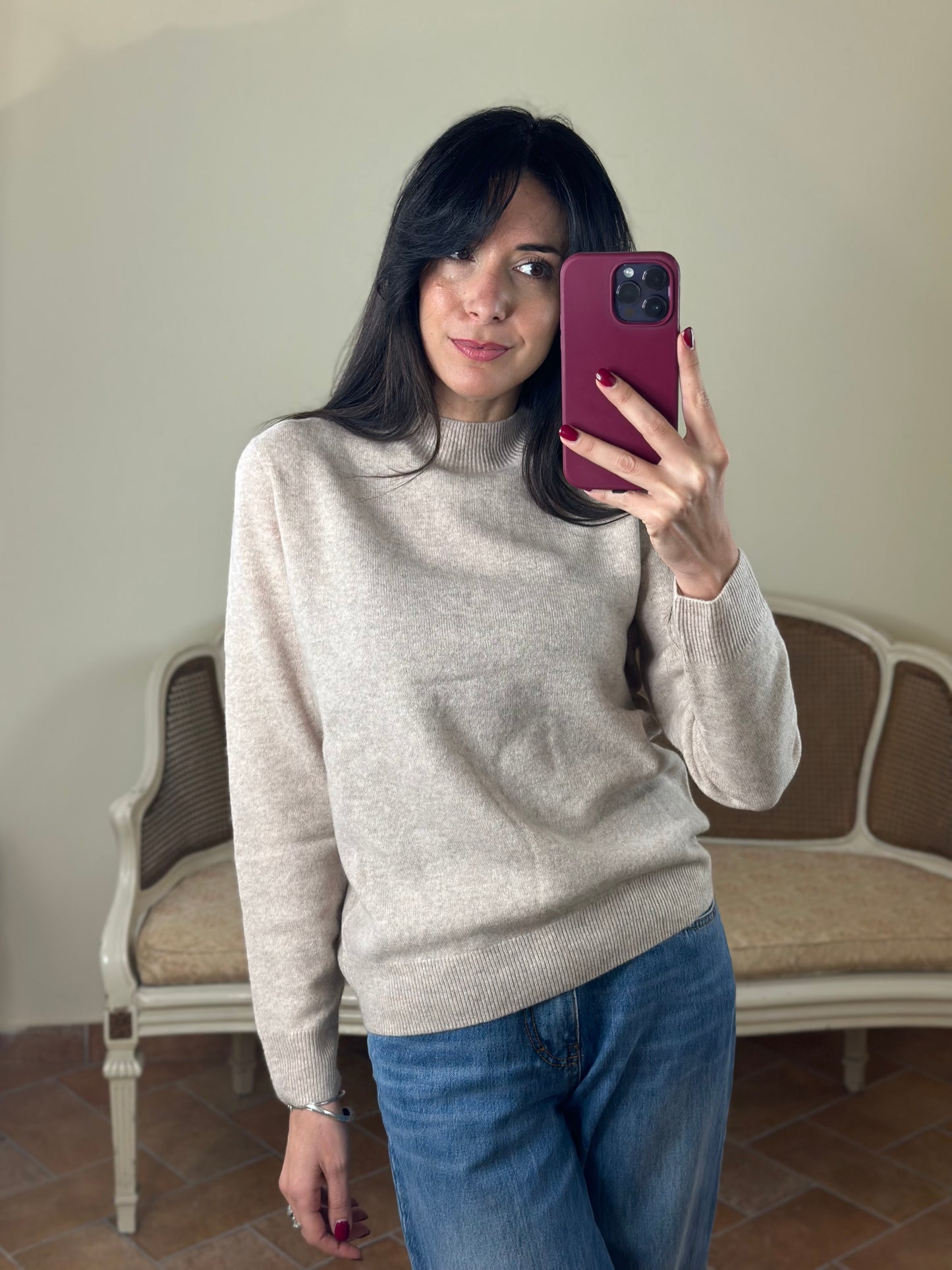 Maglia ANNA mezzo collo misto cachemire BEIGE