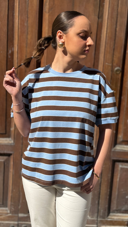 Tensione in T-shirt a righe Celeste/moro