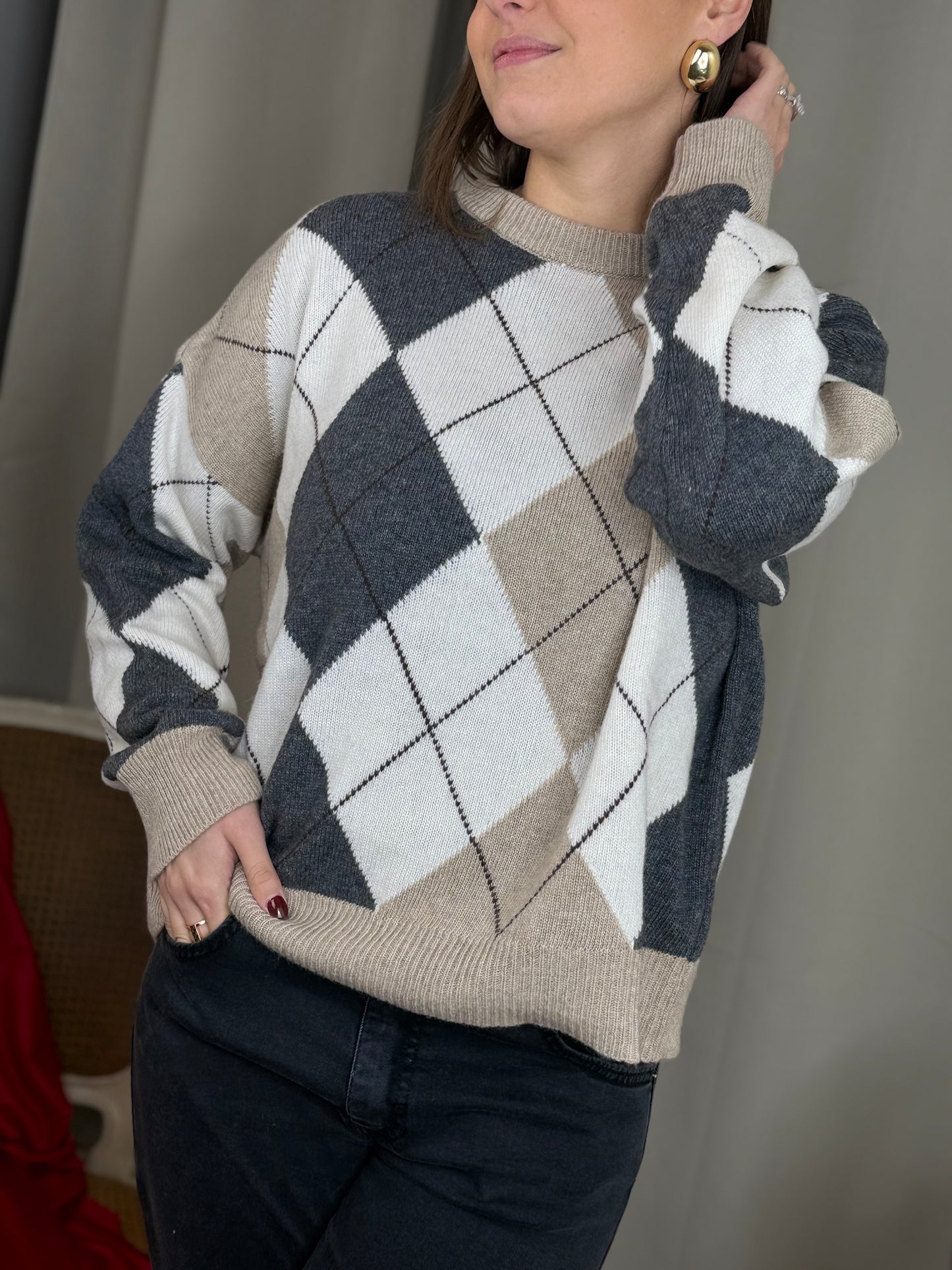 Tensione In maglia paricollo rombi CASHA/PANNA/ANTRACITE