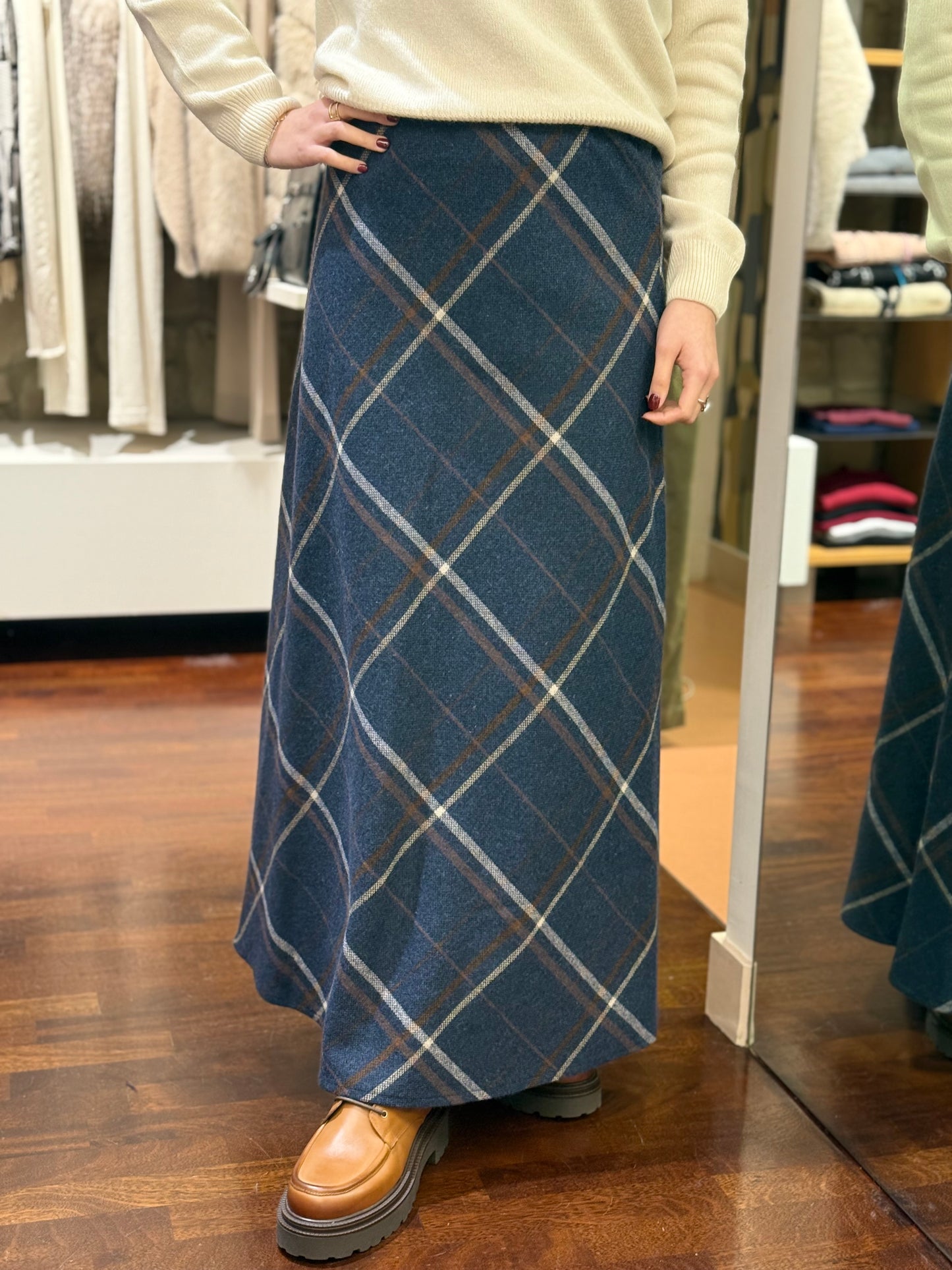 Tensione In Gonna check misto lana BLU