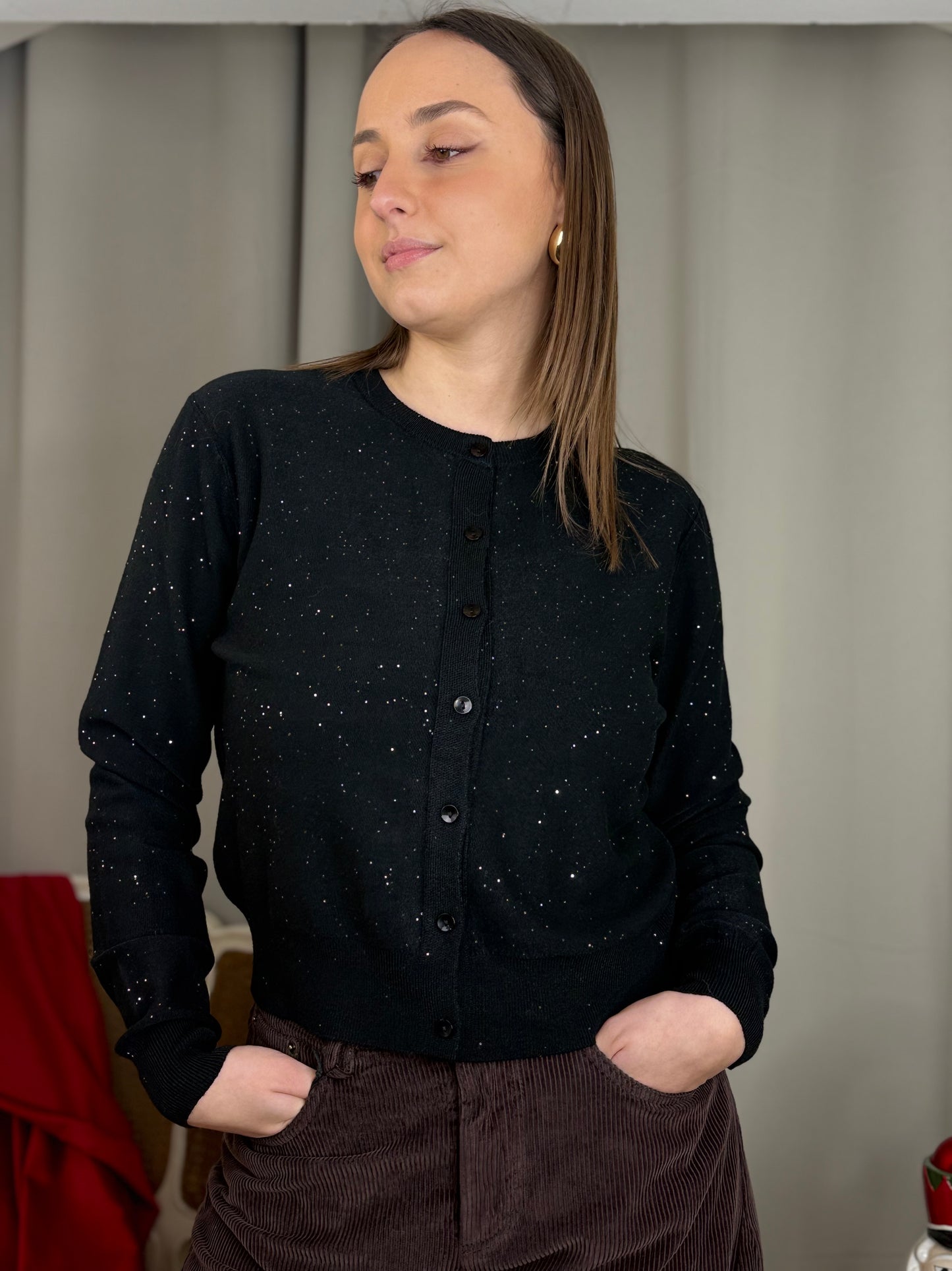 Cardigan in viscosa con micro paillettes (disponibile in più colori)