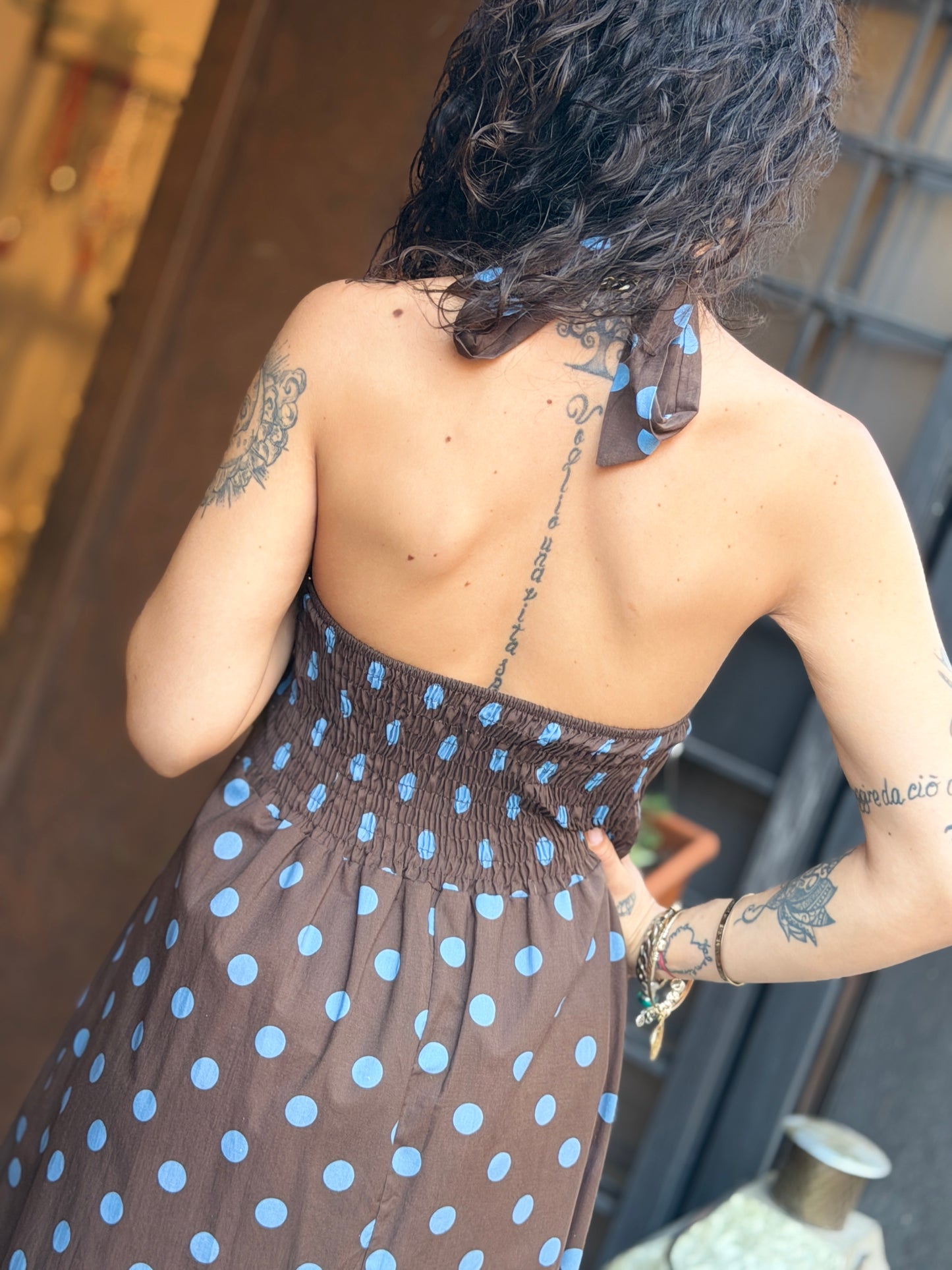 Abito lungo a pois Moro/Denim