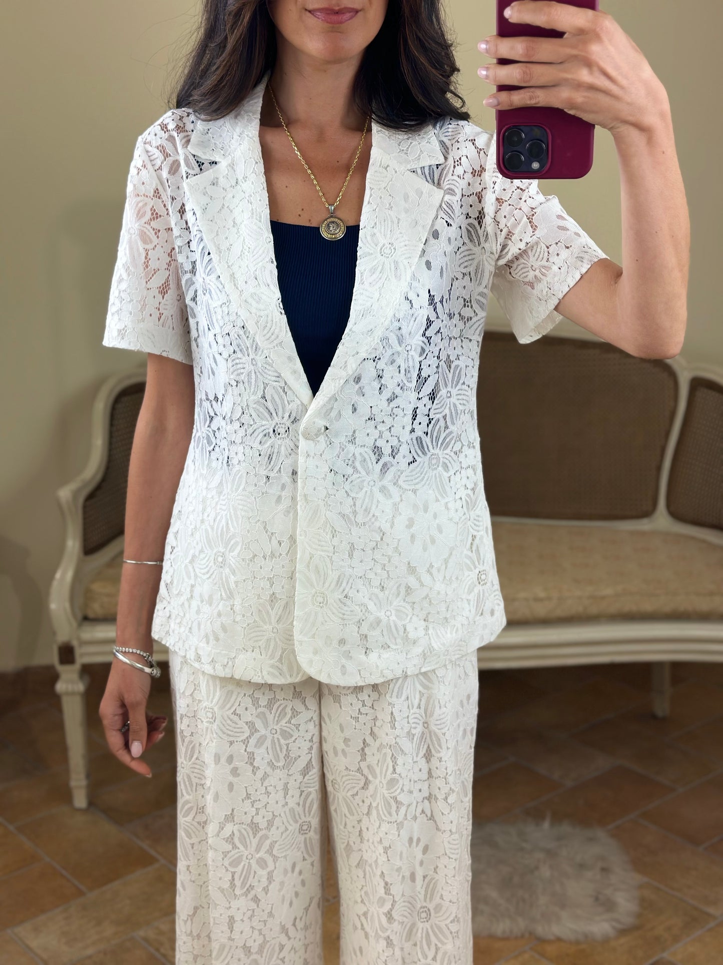 Blazer in pizzo BIANCO manica corta