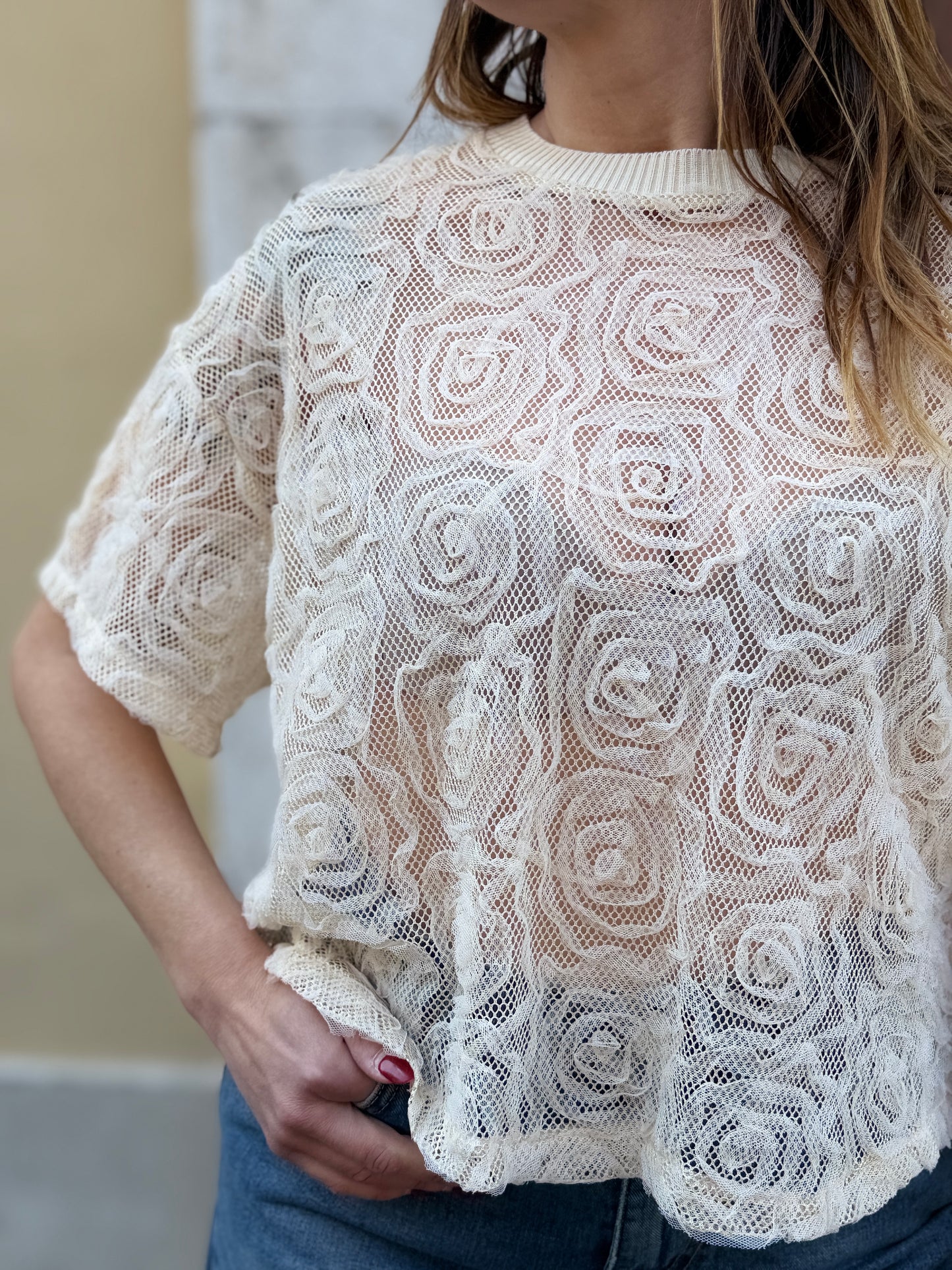 Haveone T-shirt in pizzo BURRO