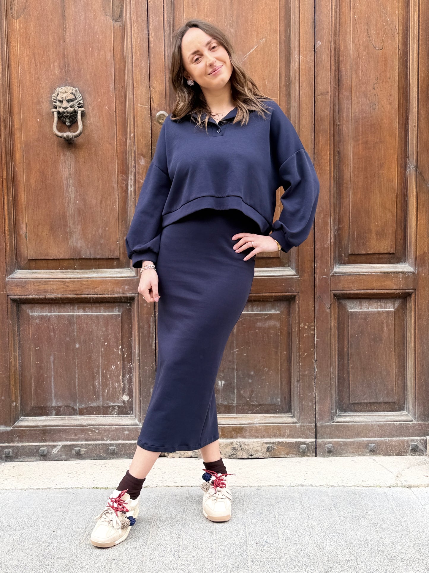 Felpa con collo a polo Blu