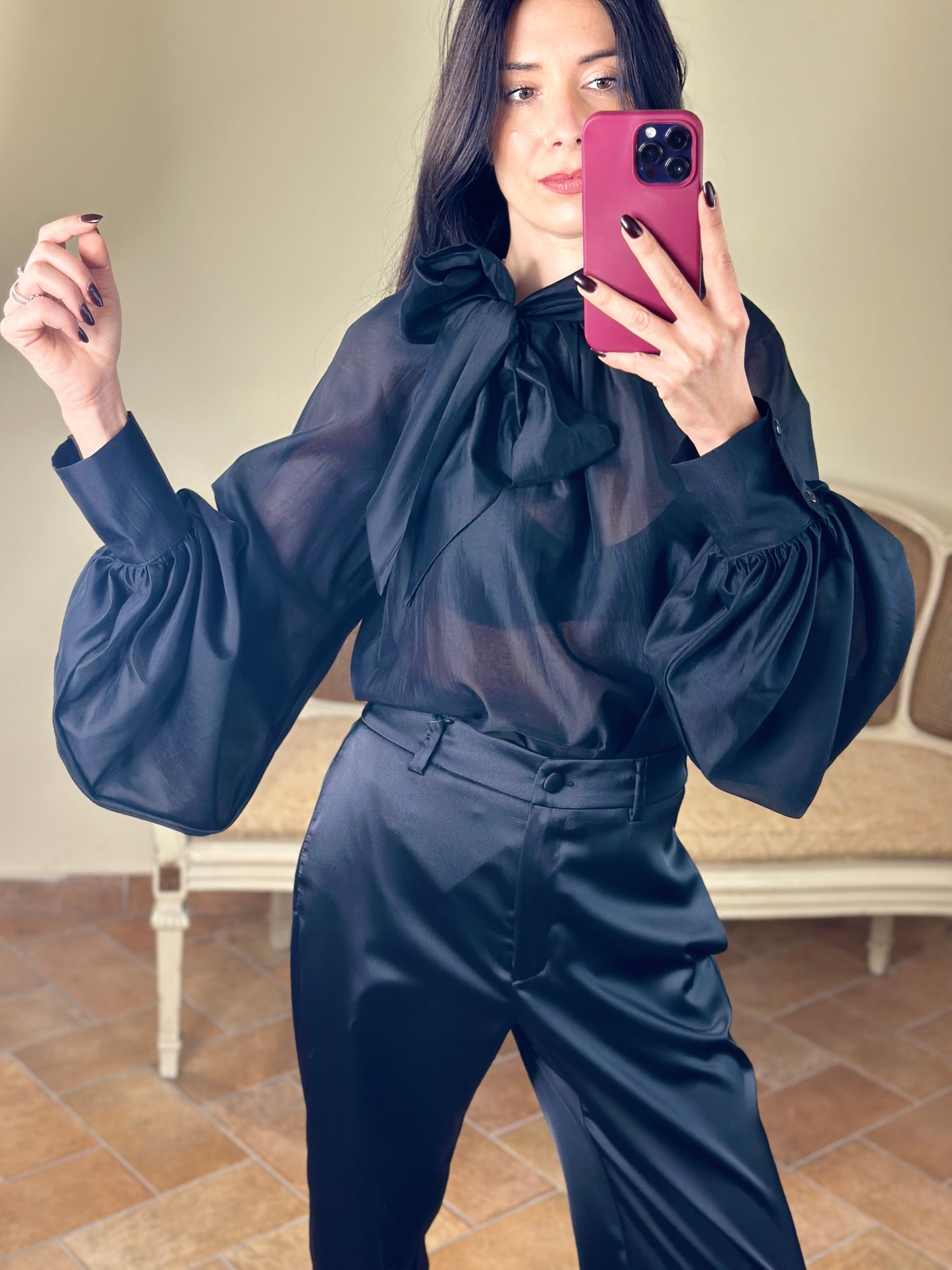 Tensione in Blusa in lyocell con fiocco