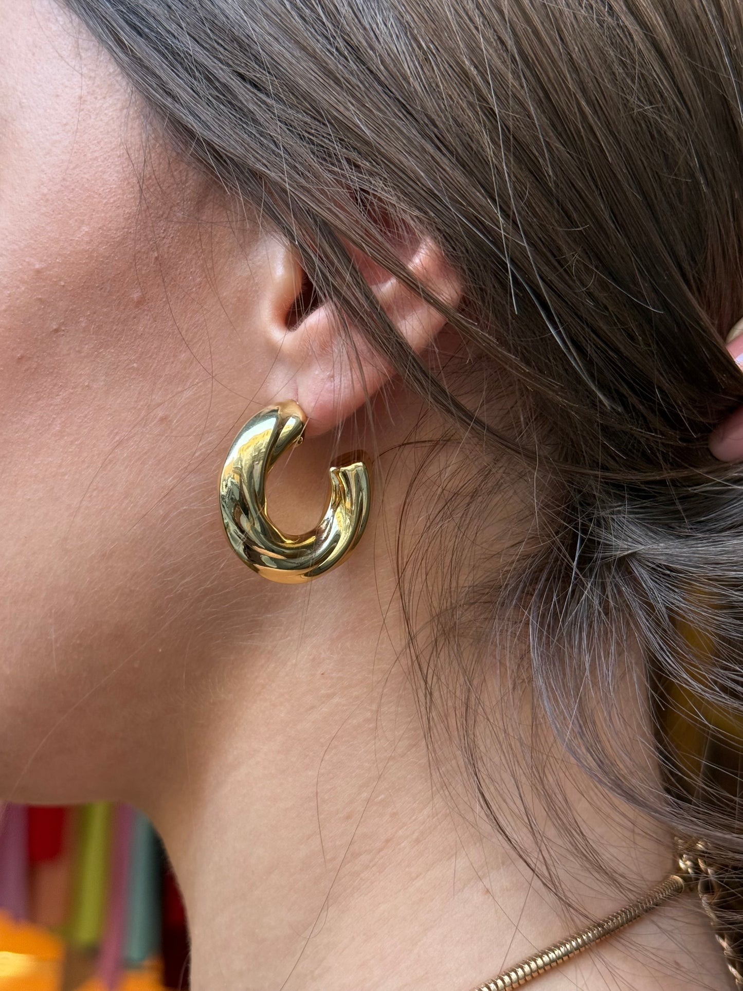 Orecchini semicerchi bombati rigati ORO small