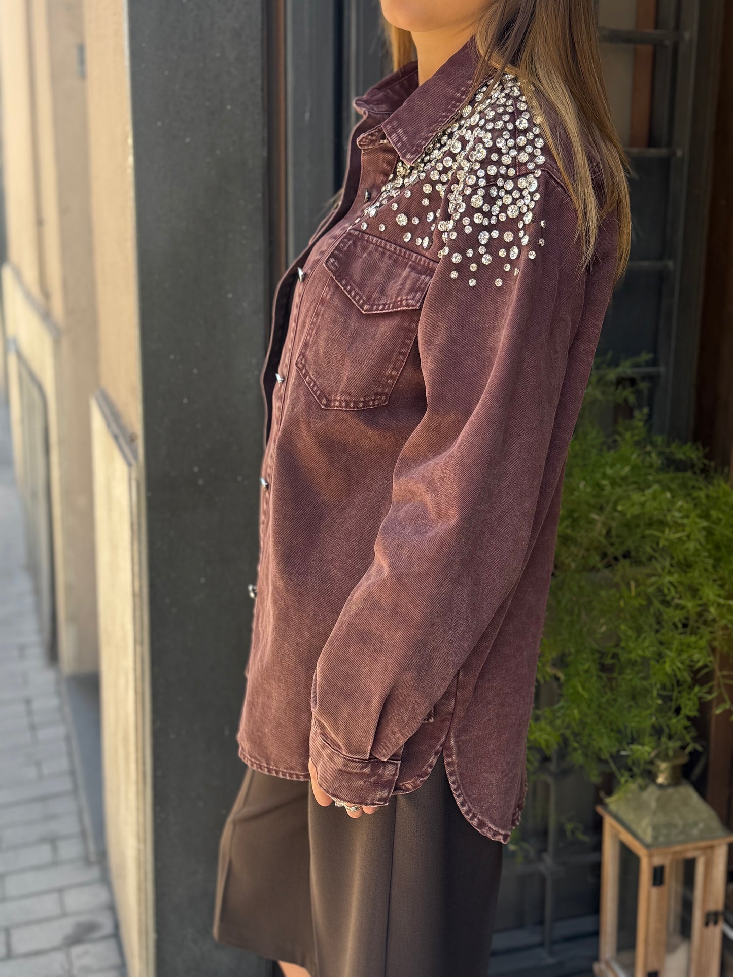 Camicia denim MATTONE con CABOCHON