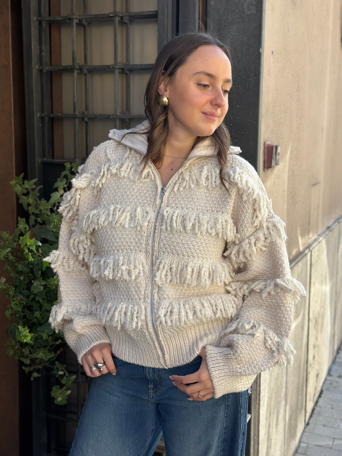 Haveone Cardigan Frangette BURRO e MORO
