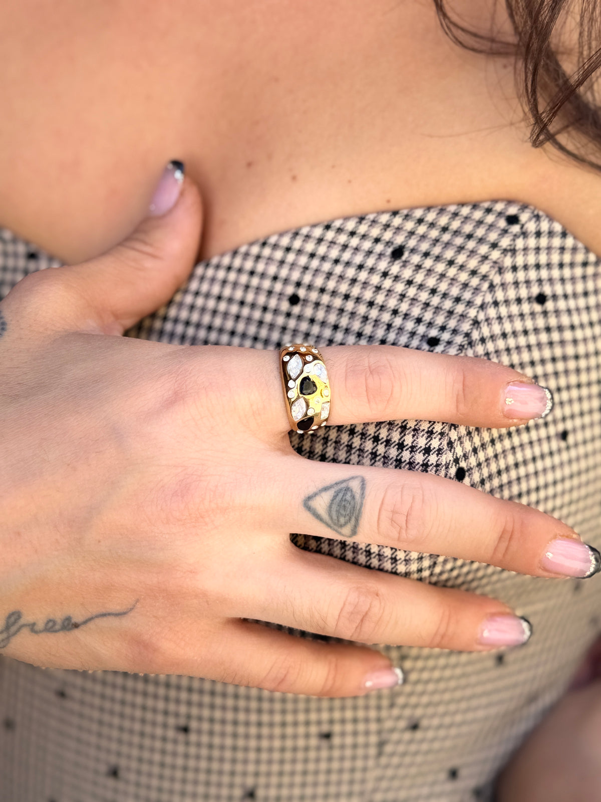 Anello oro zirconcini ARGENTO/NERO