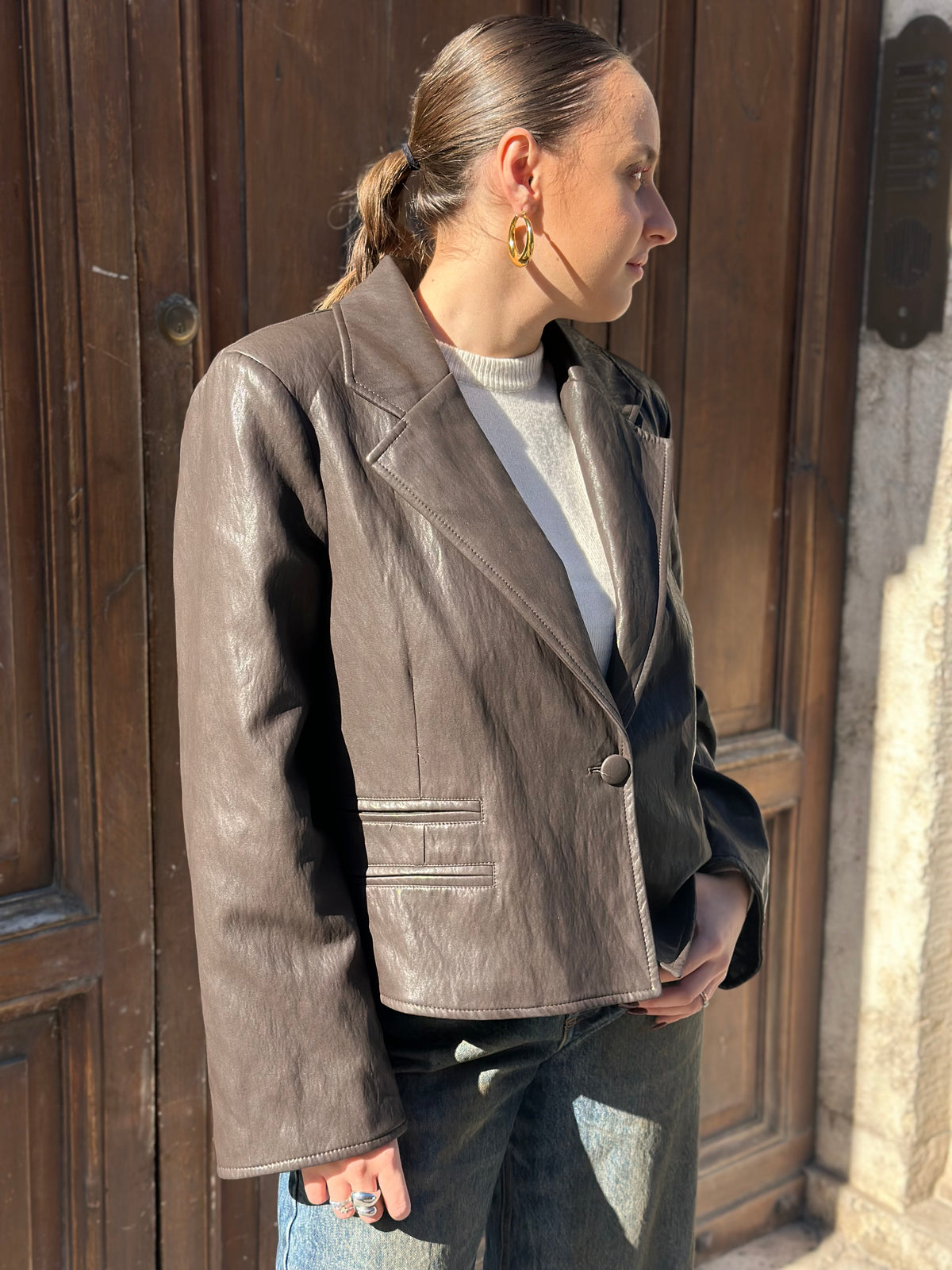 Tensione giacca corta in ecopelle MORO