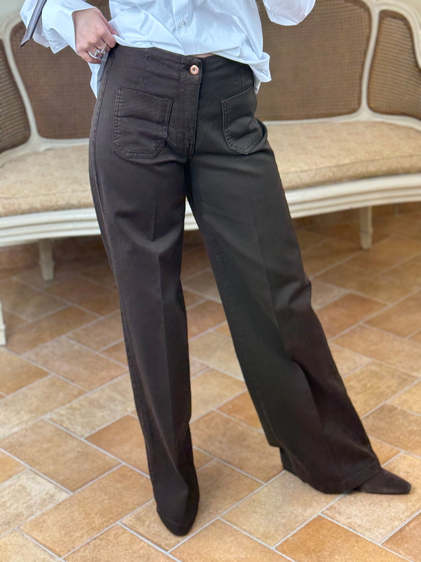 Tensione In Pantalone palazzo con taschini frontali MORO