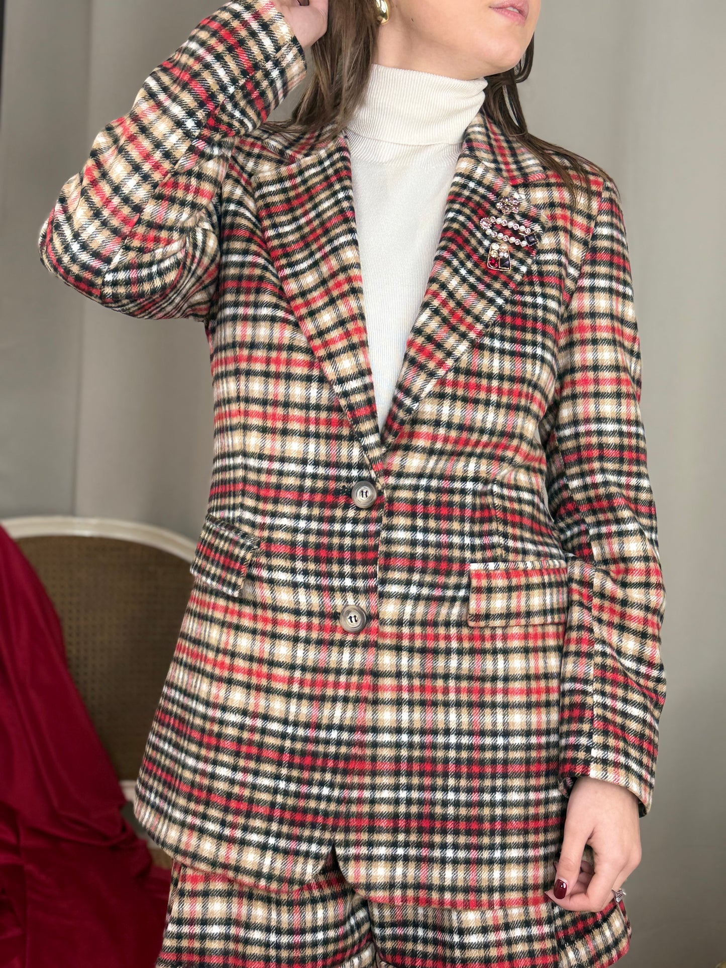 Tensione In giacca monopetto con spille BEIGE/ROSSO