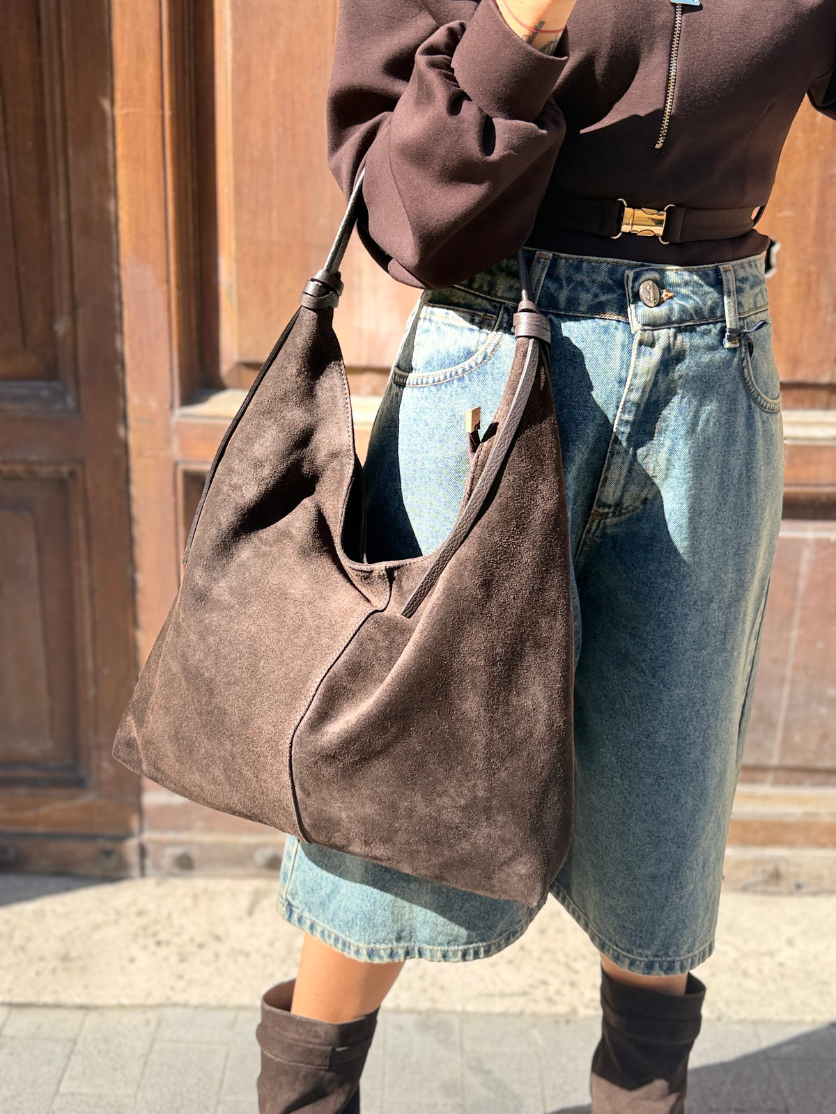 Borsa/sacca in camoscio MORO/MILITARE/BORDEAUX