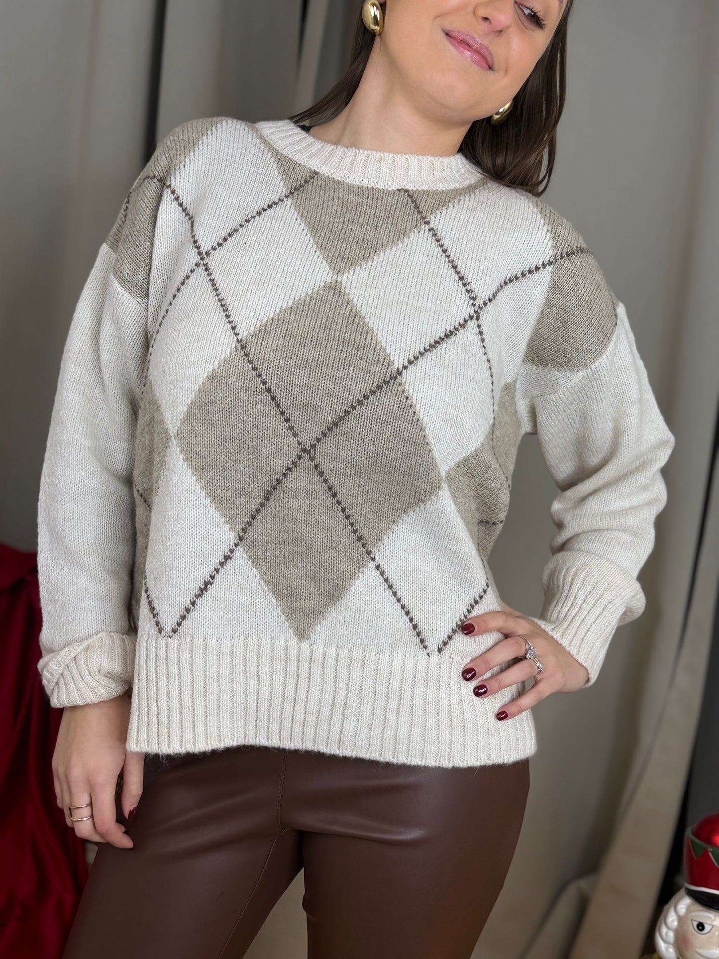 Tensione In maglia in lana rombi BURRO/BEIGE/MORO