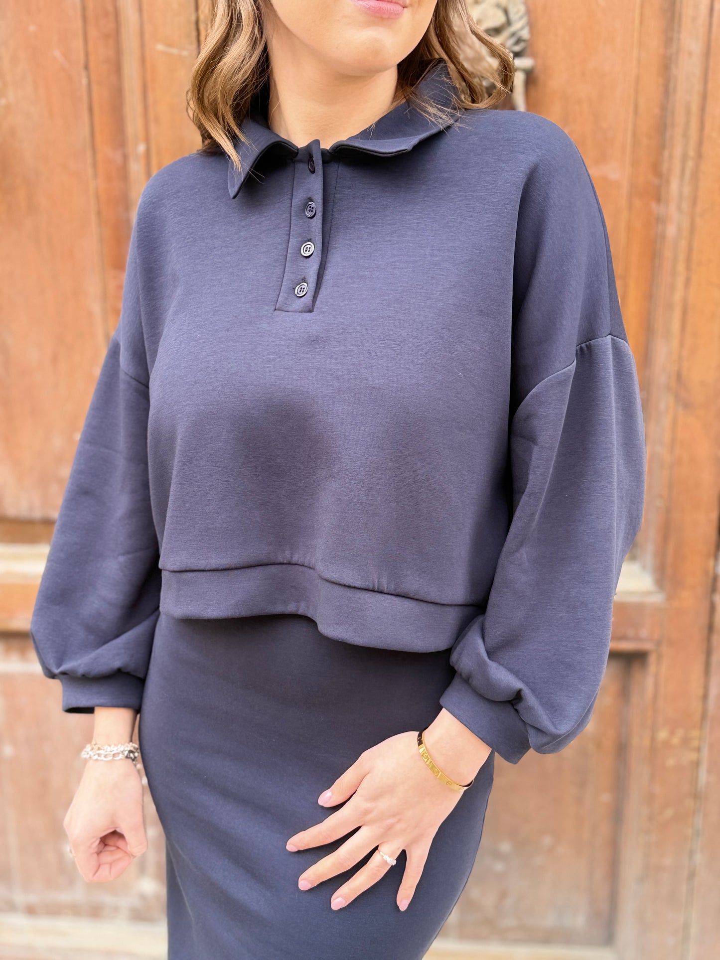 Felpa con collo a polo Blu