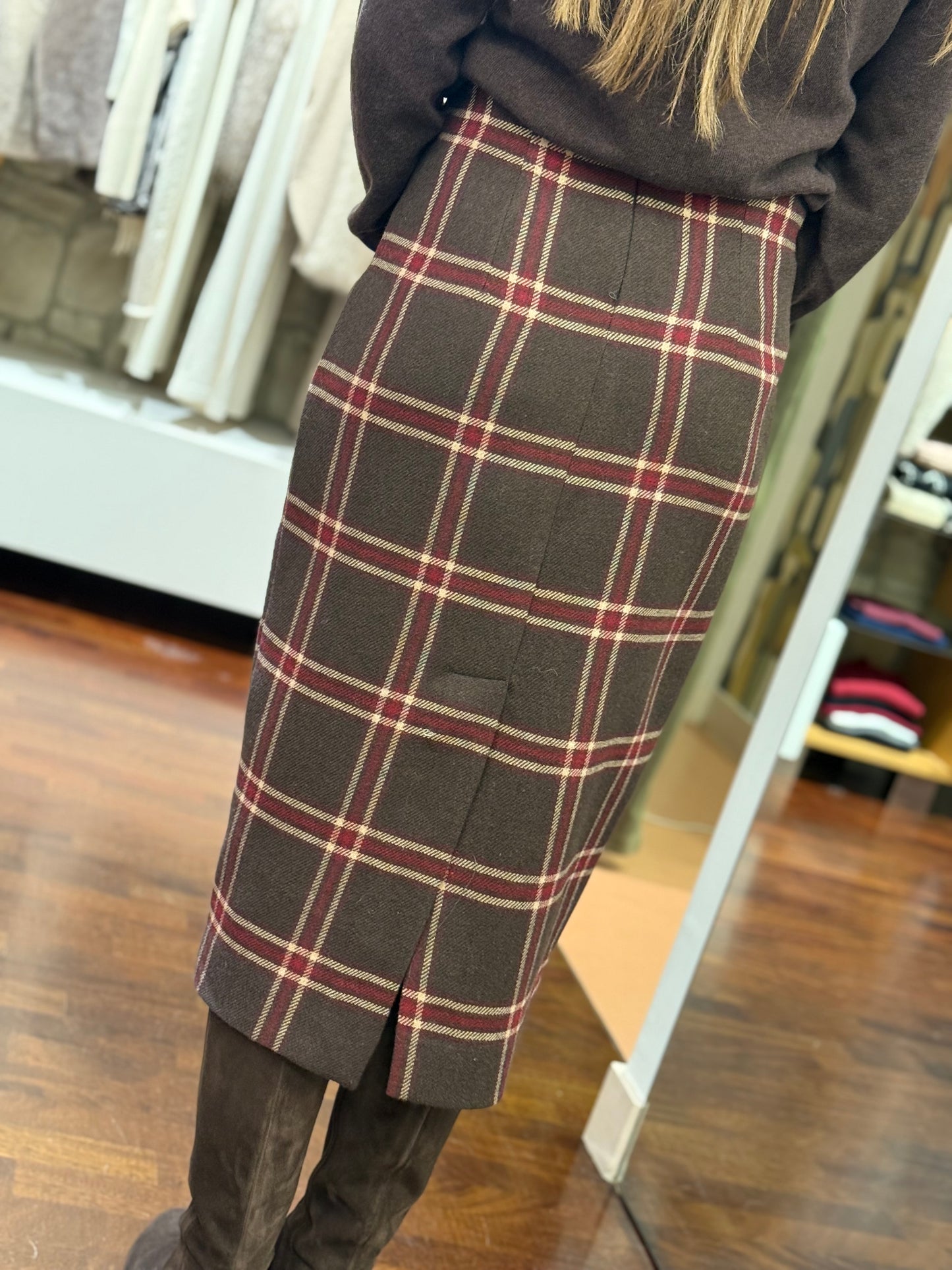 Tensione In Gonna lunguette check MORO/BORDEAUX