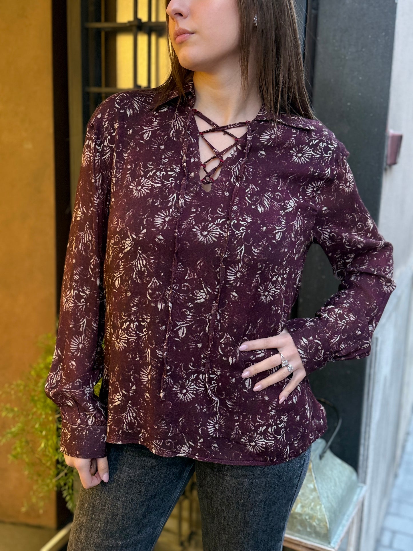 Blusa KAYA stampa floreale BORDEAUX