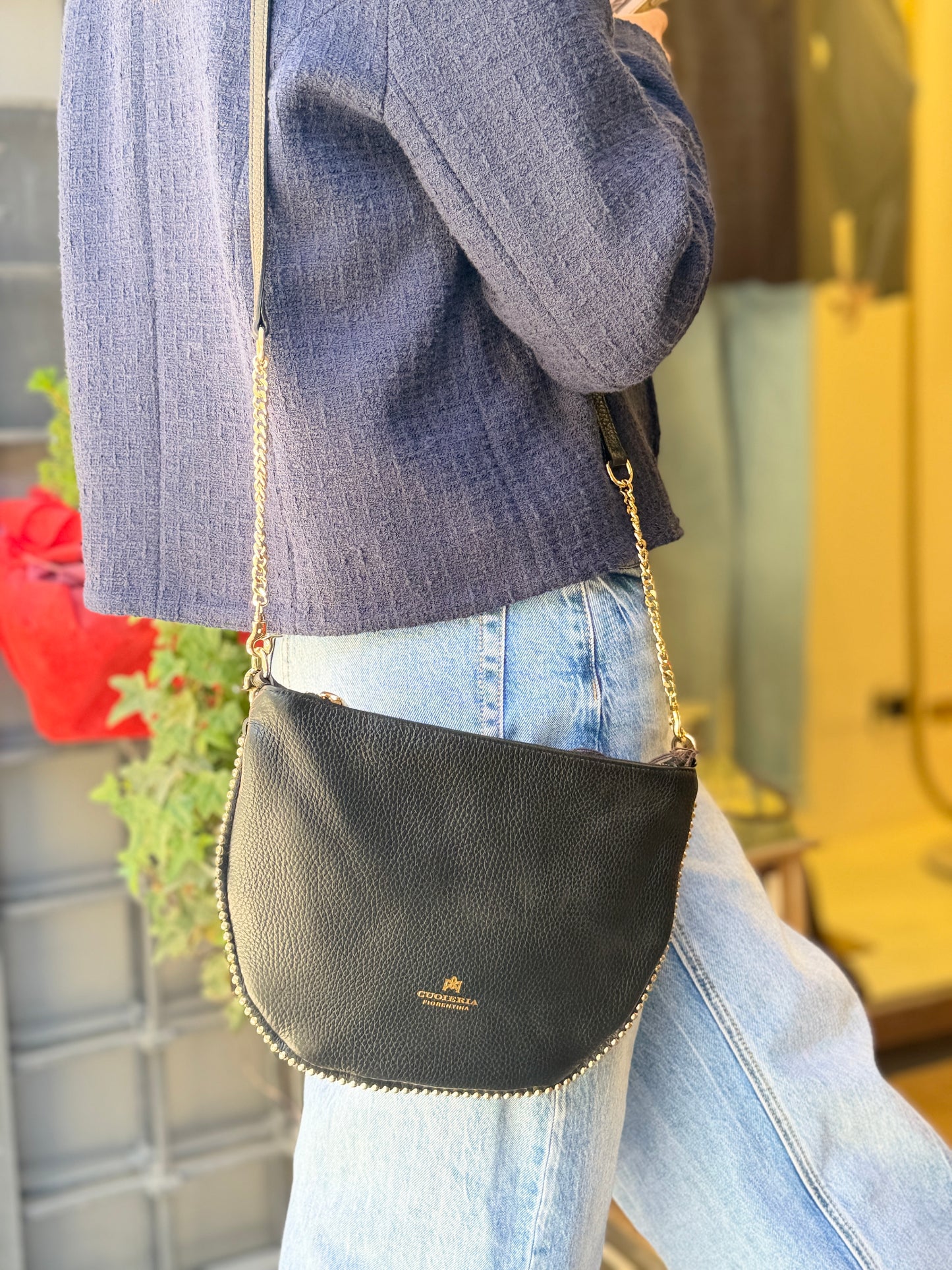 Cuoieria Fiorentina EMMA BOHO small Pouch con borchie NERA