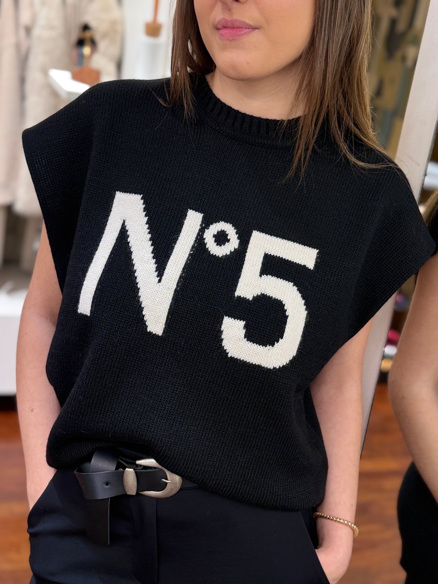 Tensione In Maglia gilet N°5 NERO/PANNA