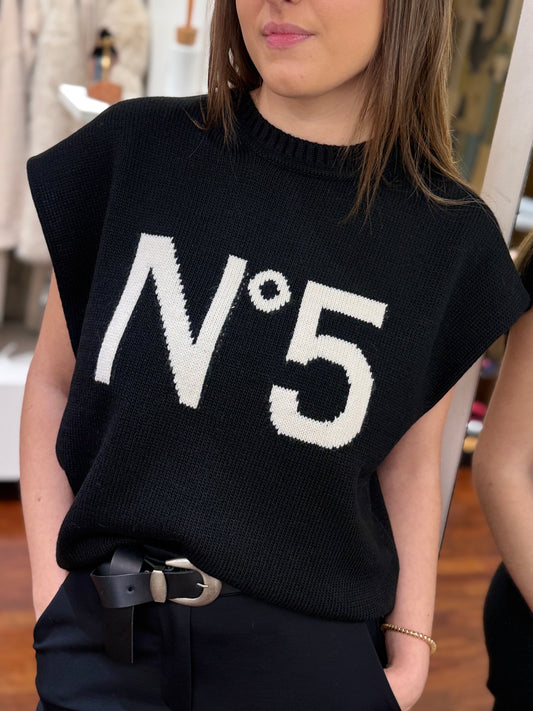 Tensione In Maglia gilet N°5 NERO/PANNA