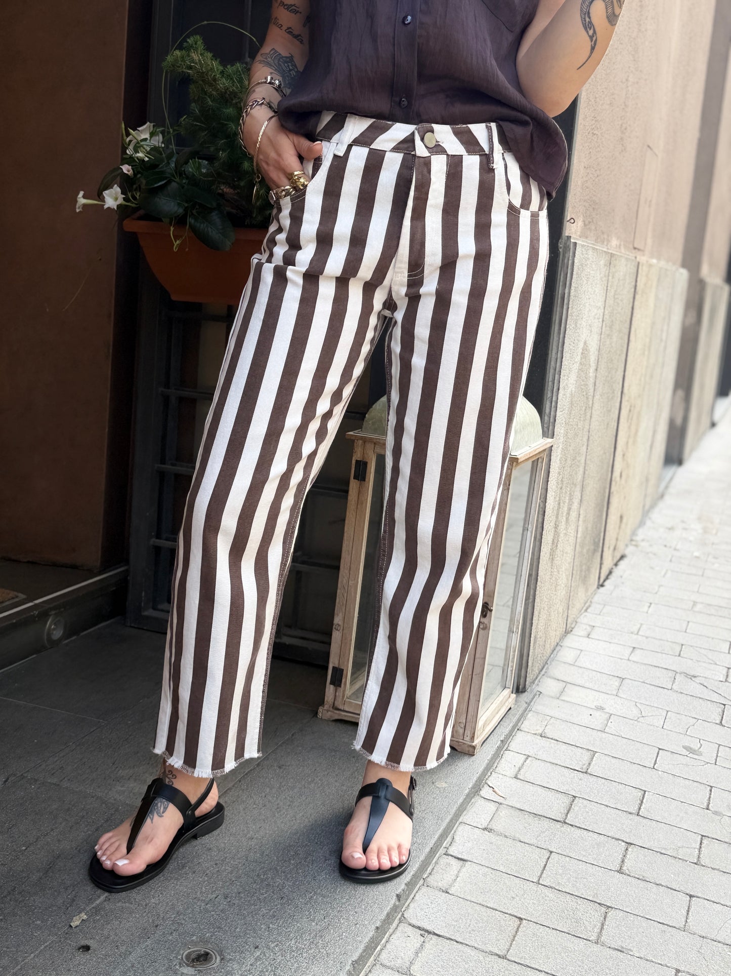 Tensione in Jeans a righe bianco/moro