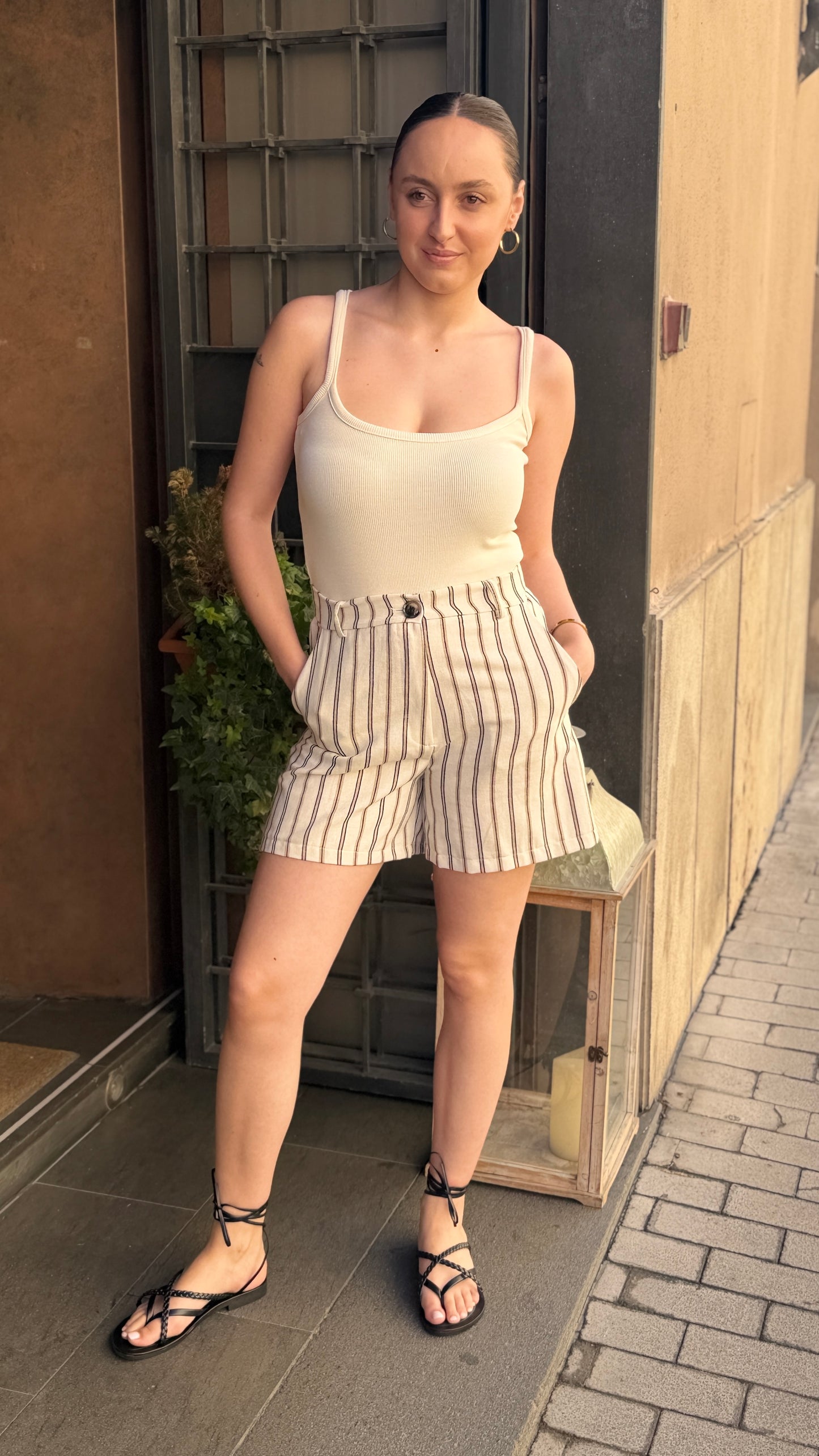 Shorts a righe in lino Burro