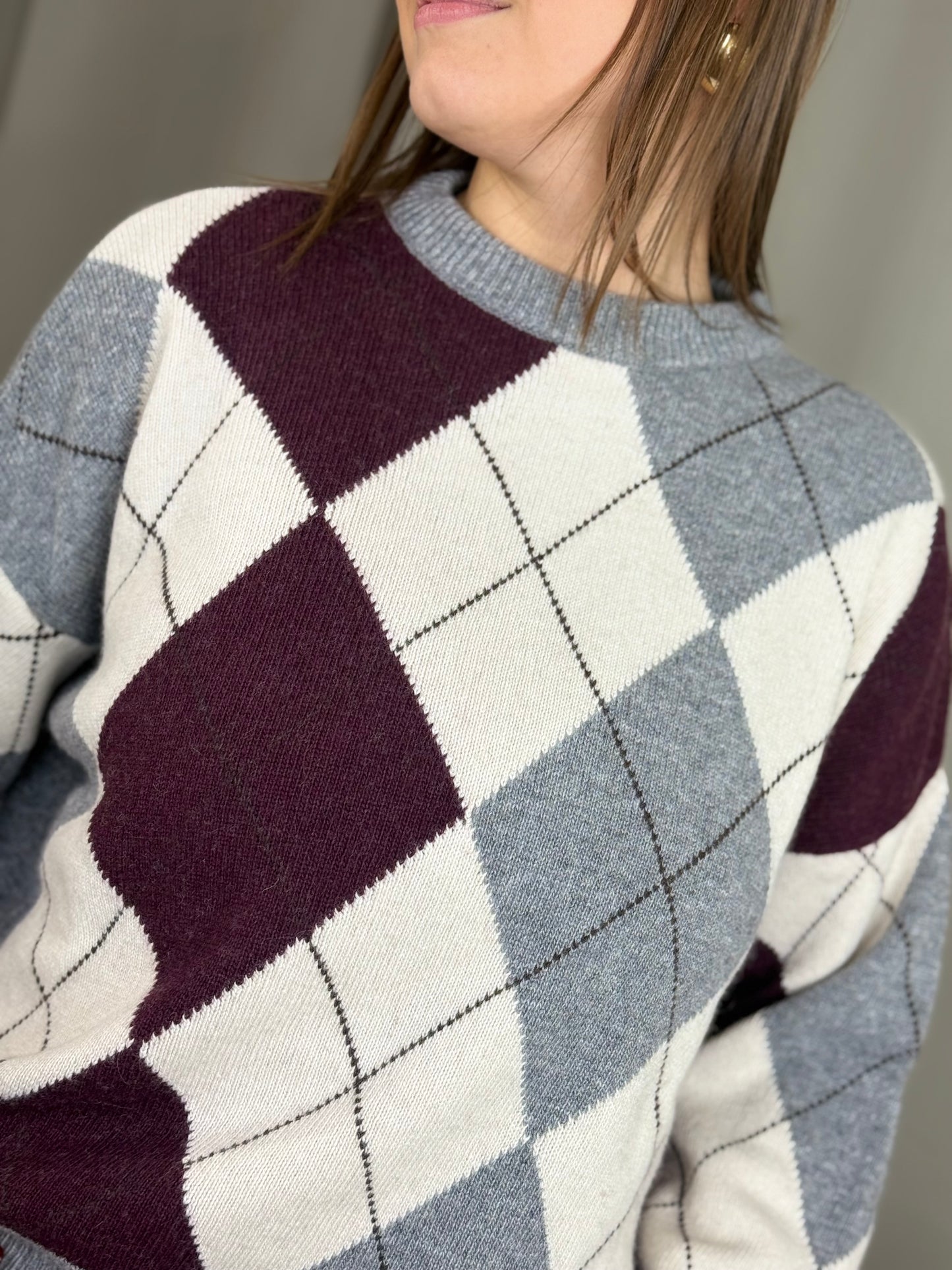 Tensione In maglia paricollo rombi GRIGIO/BURRO/BORDO