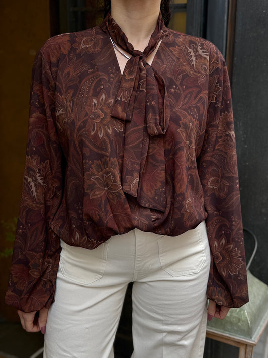 Blusa fantasia floreale NERO/MORO