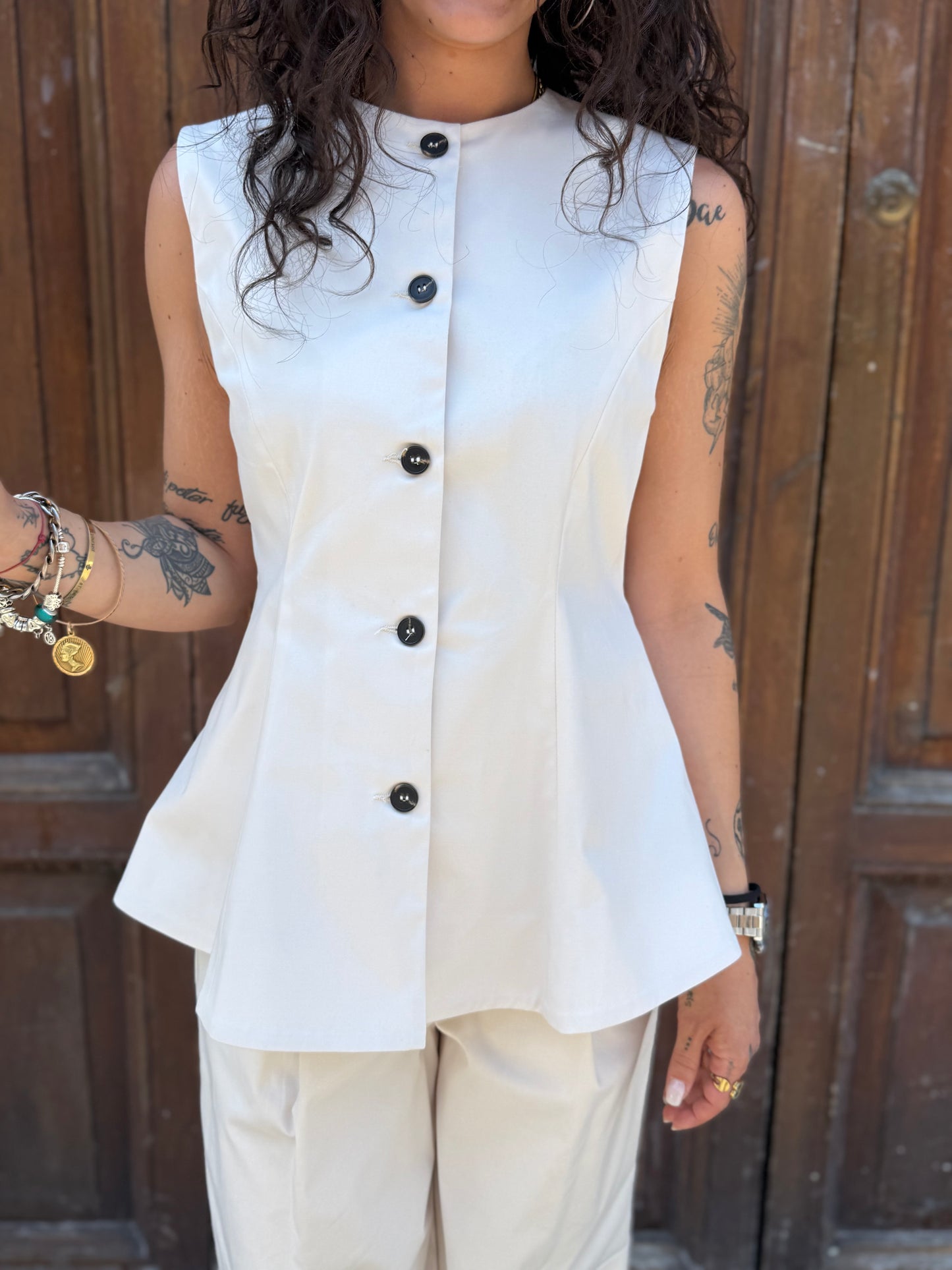 Tensione in Gilet lungo sfiancato Vaniglia