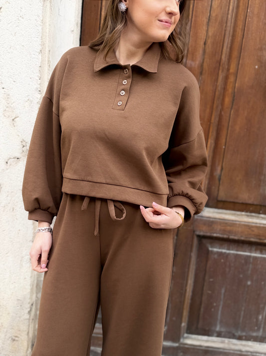 Felpa con collo a polo Cioccolato