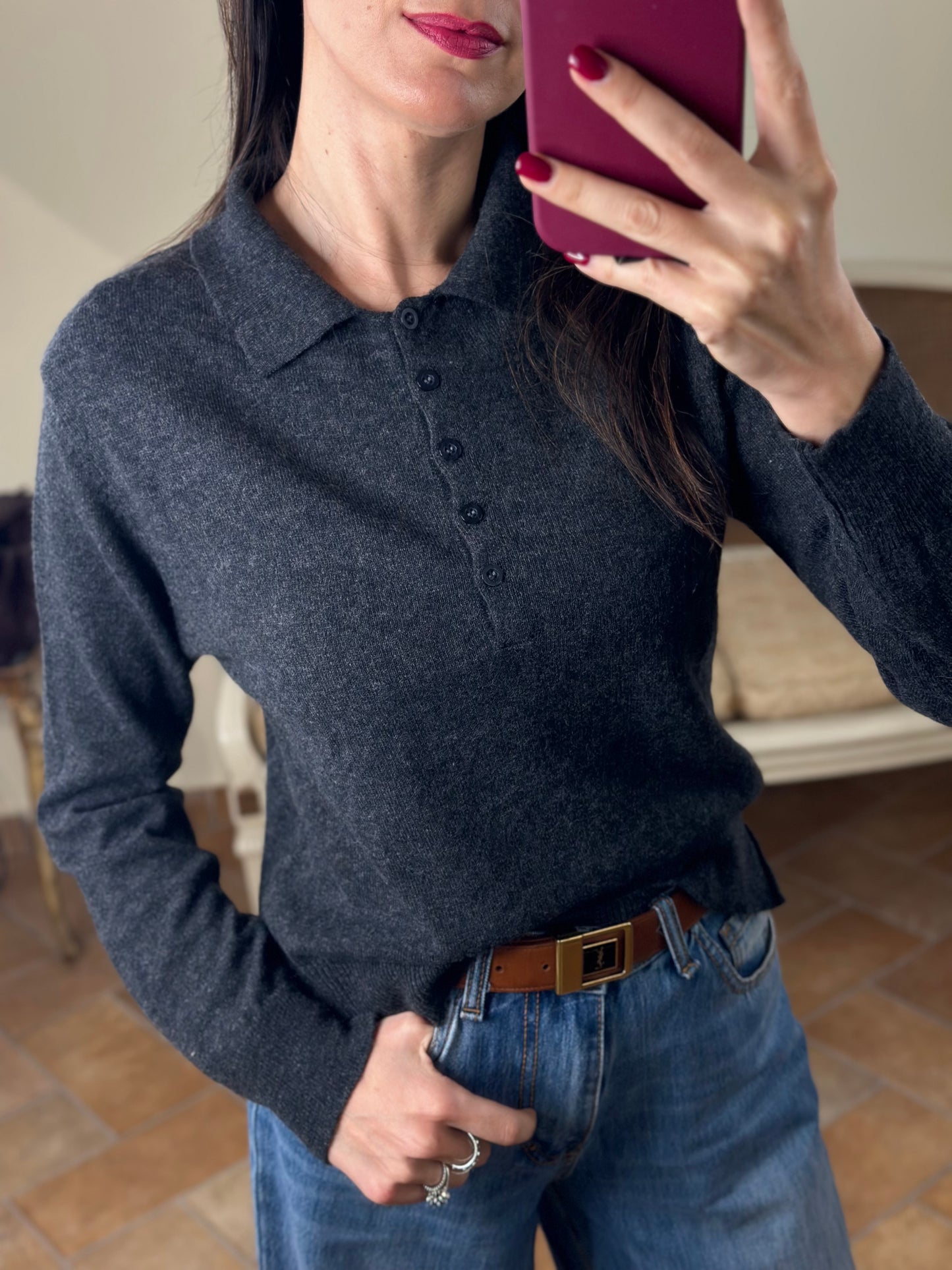 Maglia Polo CINDY con bottoni ANTRACITE