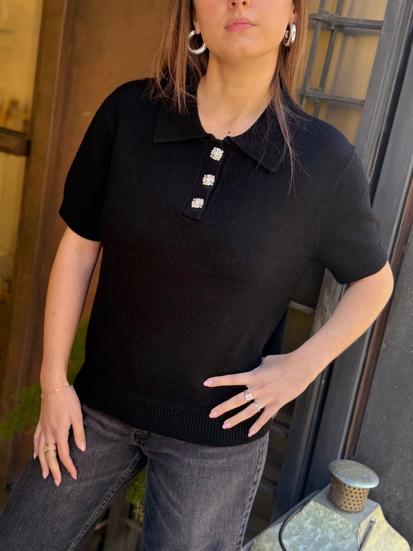 Polo NIMA Bottoni gioiello NERO