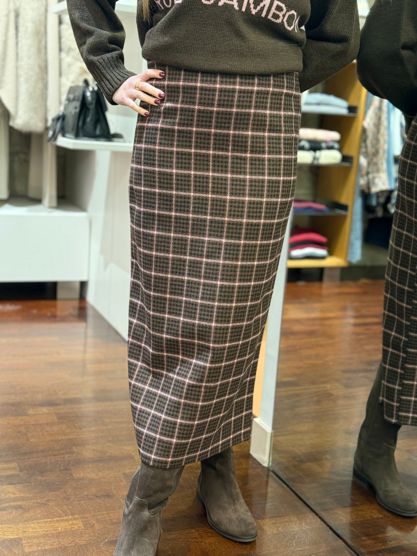 Tensione In Gonna longuette check MORO/ROSA