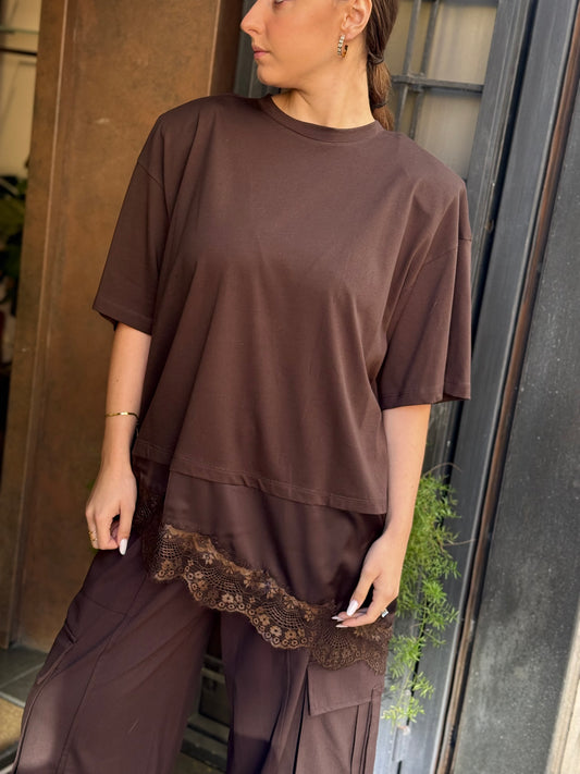 Tensione In T-shirt over con fondo lingerie MORO