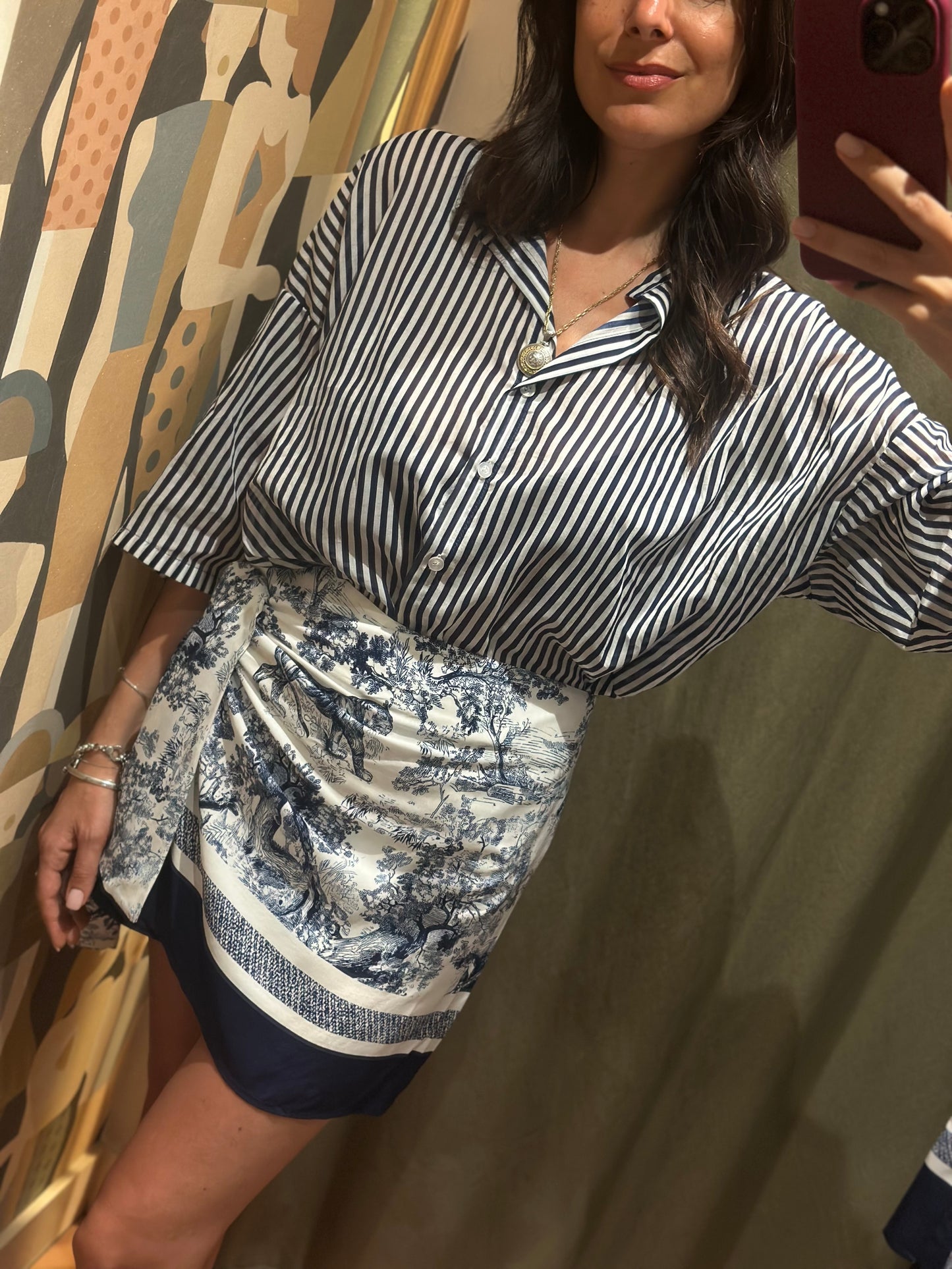 Tensione in camicia mussola riga BLU
