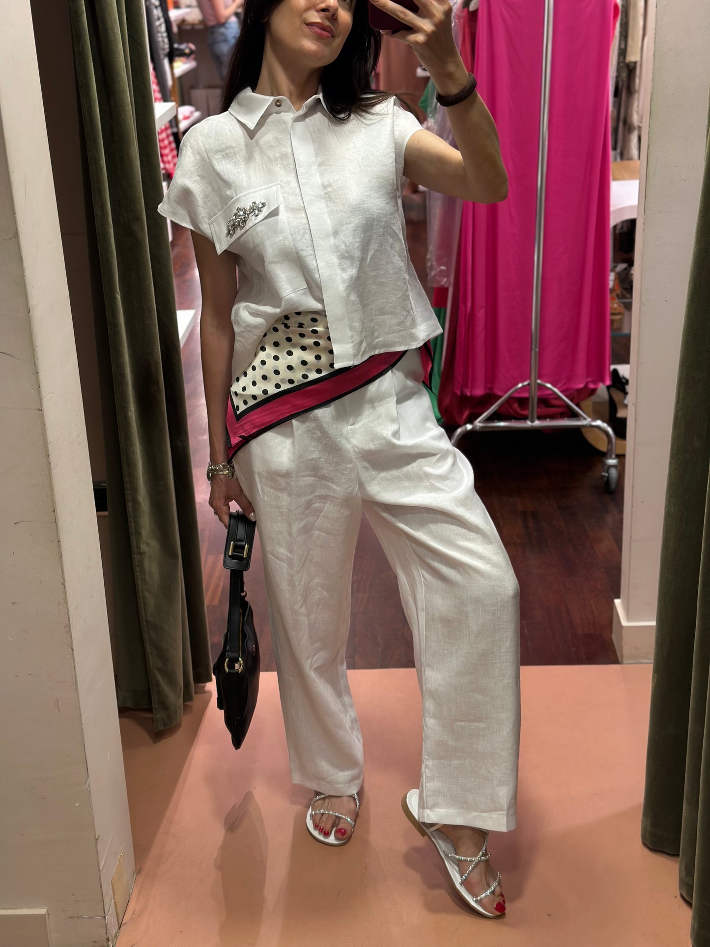 Tensione in Pantalone in 100% lino Bianco