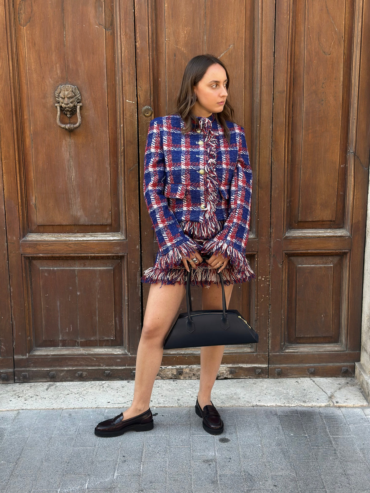 Tensione in giacca in tweed check ROSSO/BLU