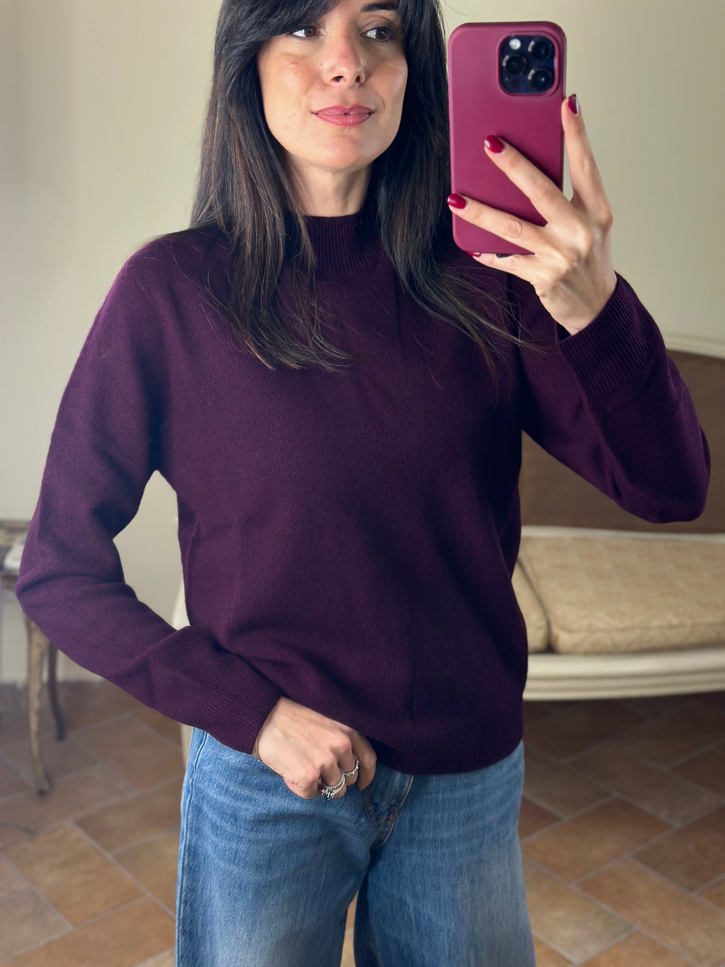 Maglia ANNA mezzo collo misto cachemire BORDEAUX