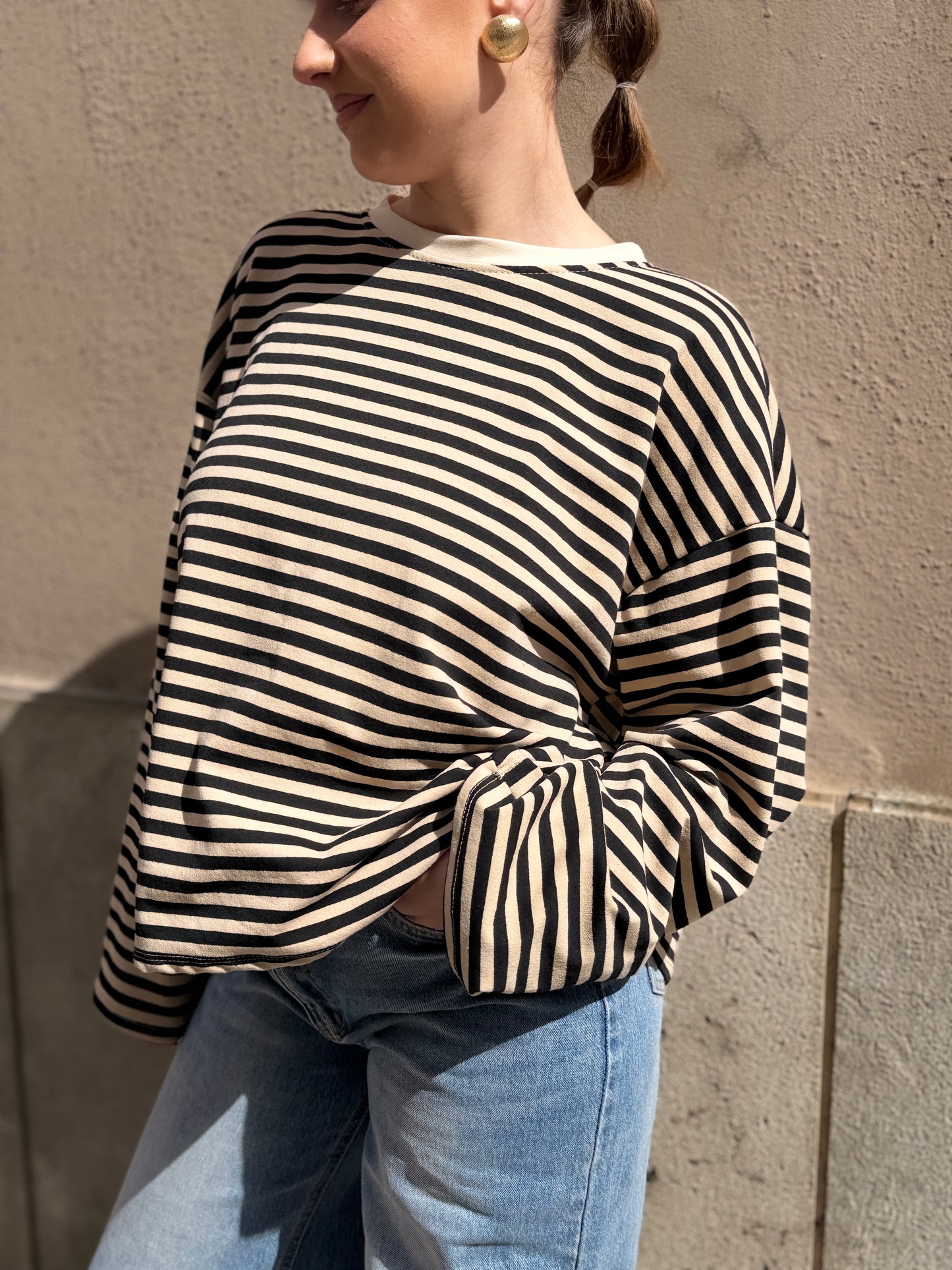 T-Shirt girocollo a righe BURRO/BEIGE/BLU