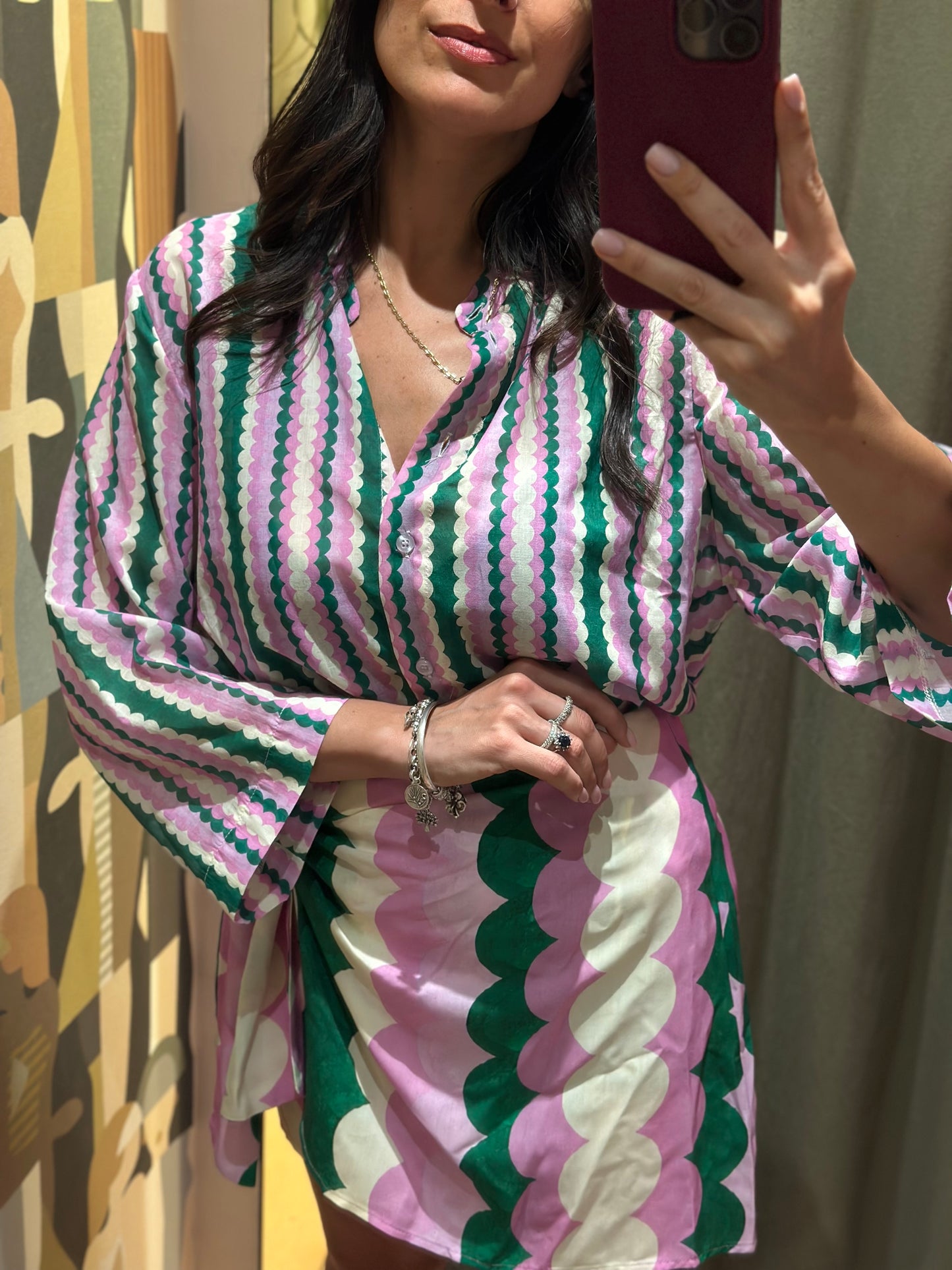 Tensione in Camicia Verde/rosa/burro