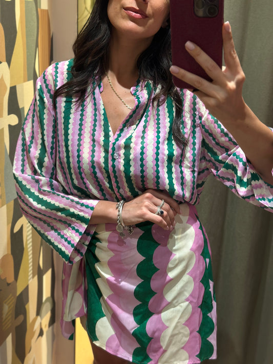 Tensione in Camicia Verde/rosa/burro