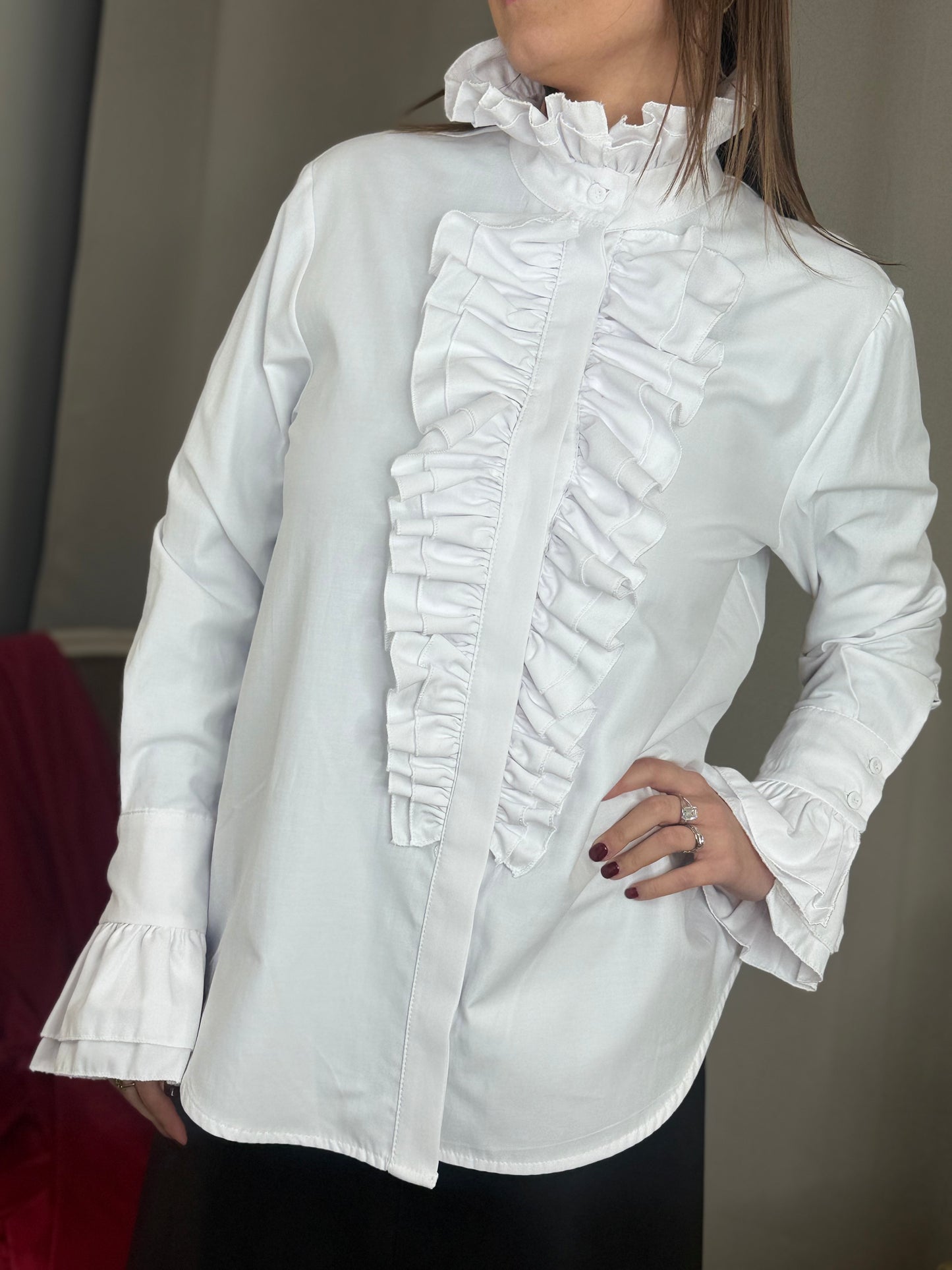 Tensione In camicia popeline con rouches BIANCO