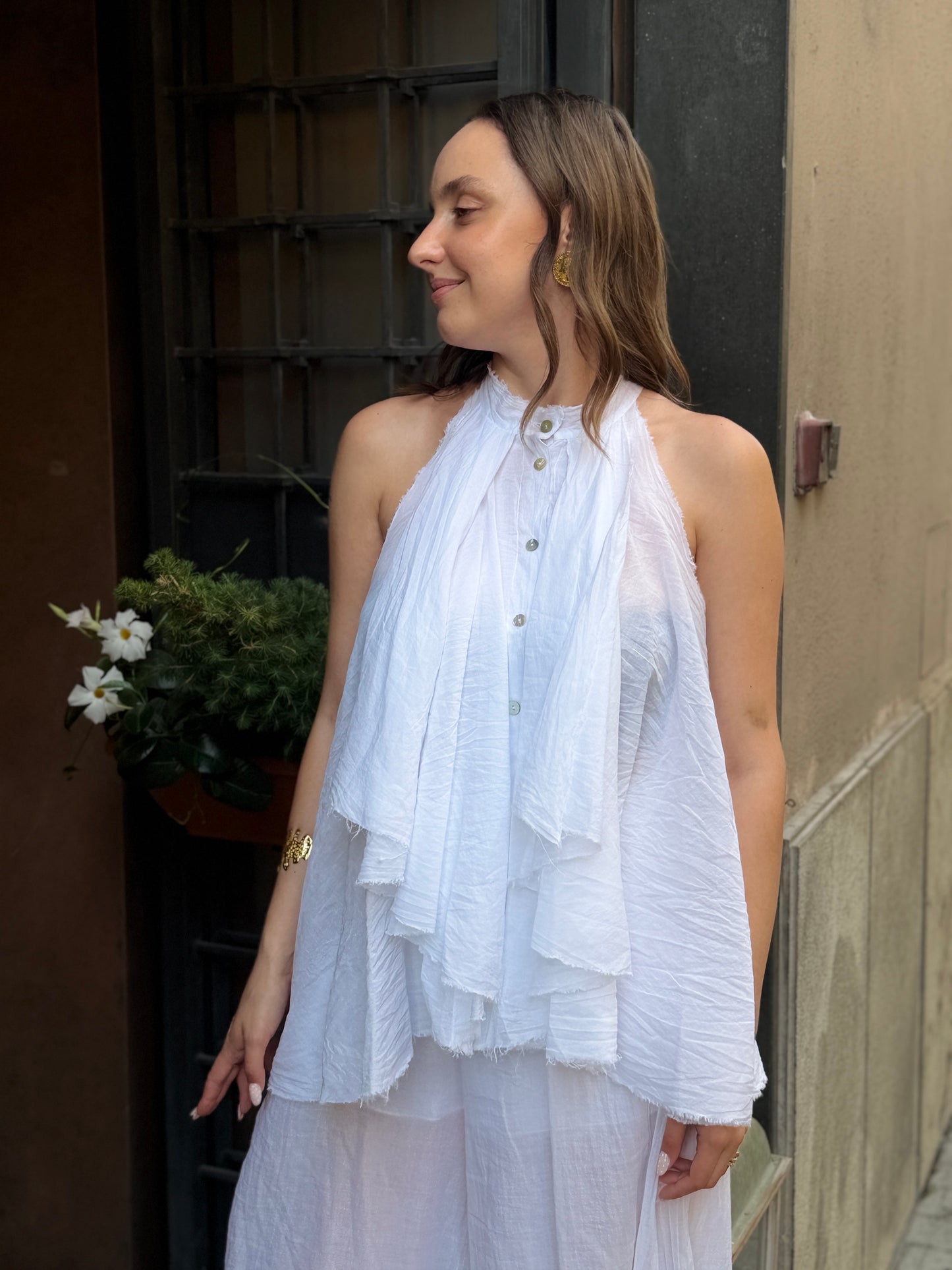 Tensione in Top Camicia Gale Bianca
